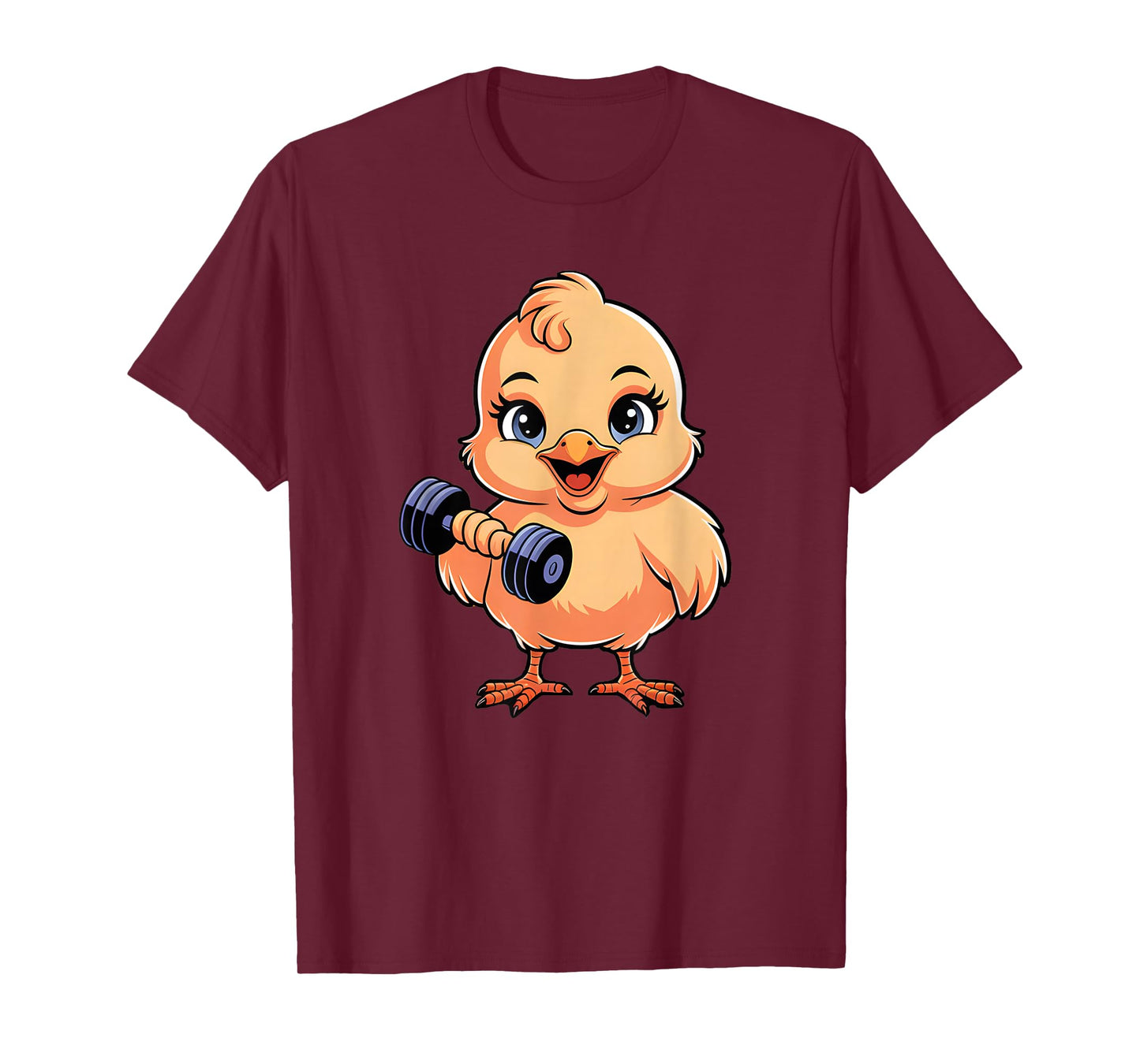 Cute Cartoon Chick Lifting Weights Funny T-Shirt