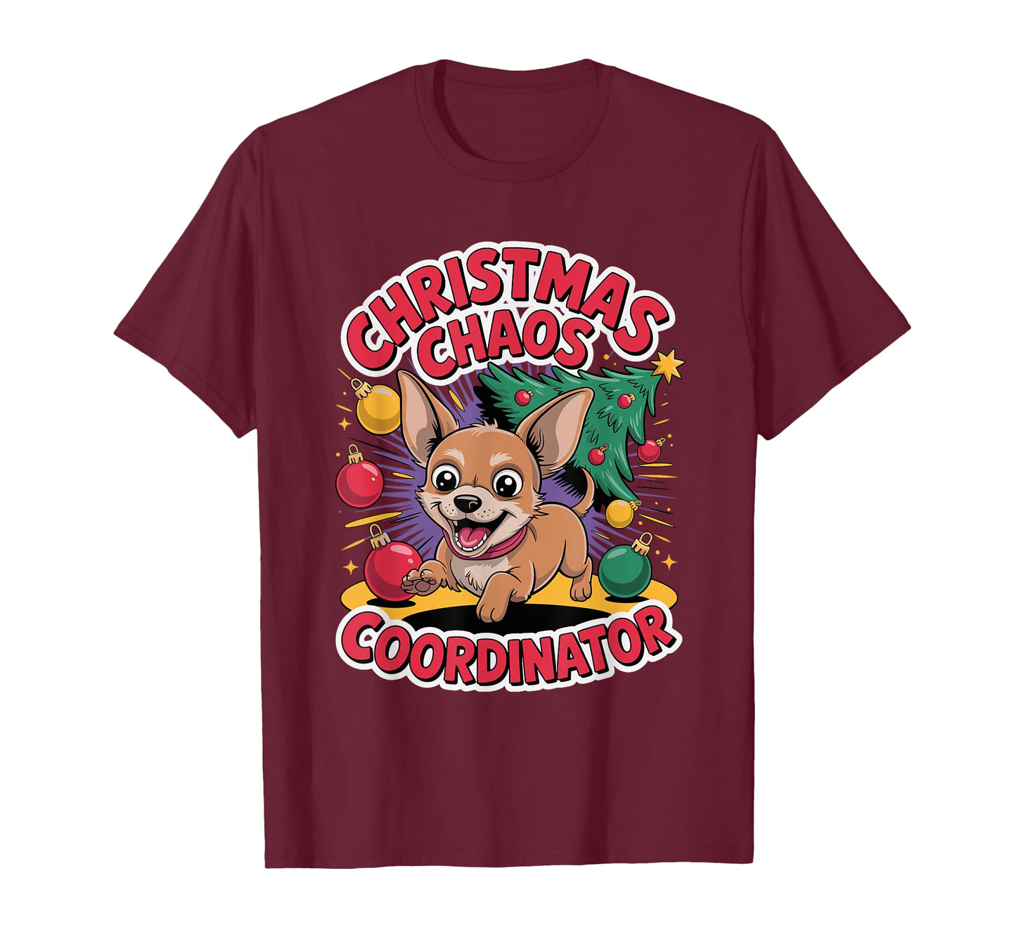 Christmas Chaos Coordinator Xmas Puppy Funny Chiweenie T-Shirt