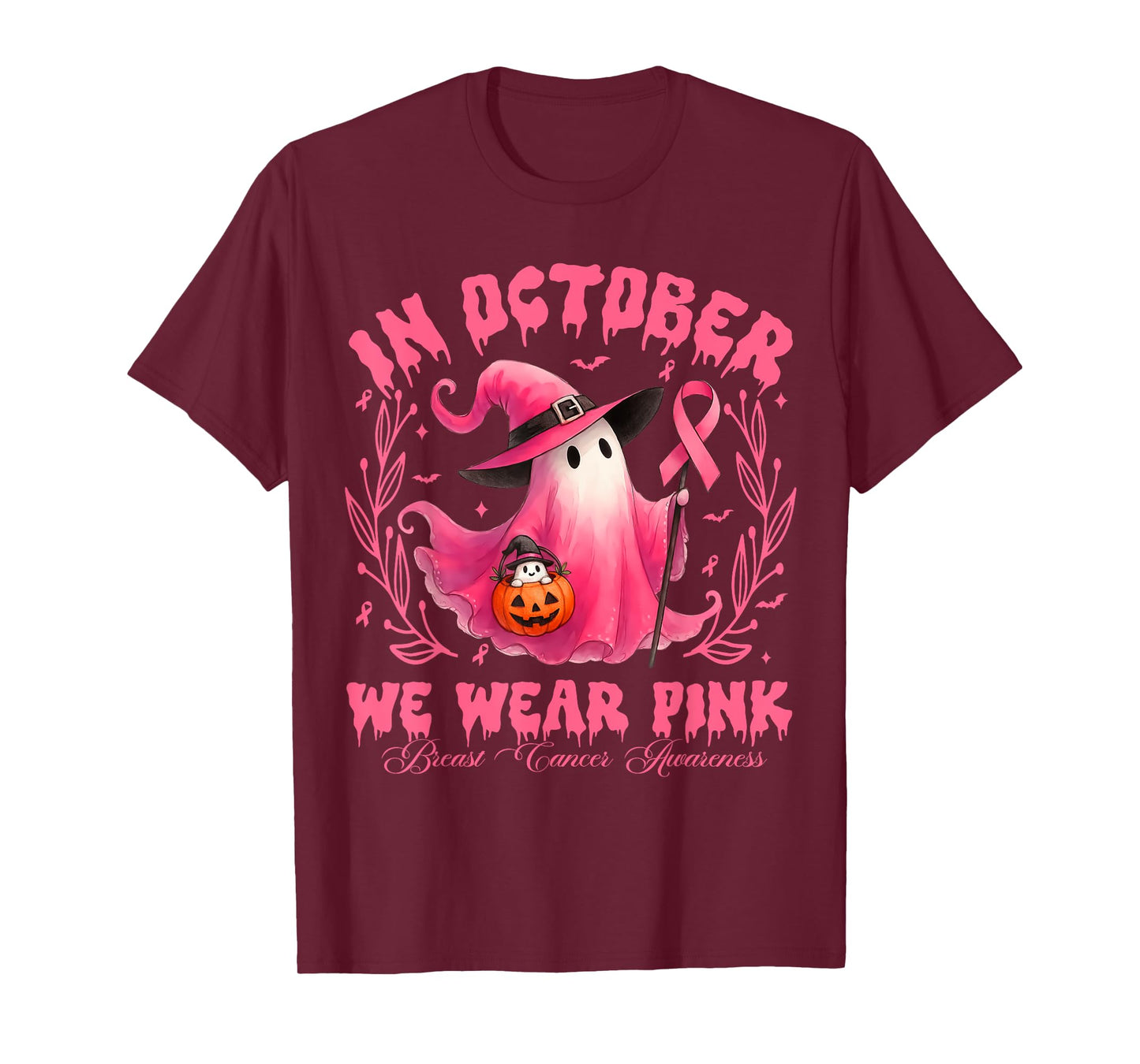 In October We Wear Pink Breast Cancer Awareness Halloween T-Shirt