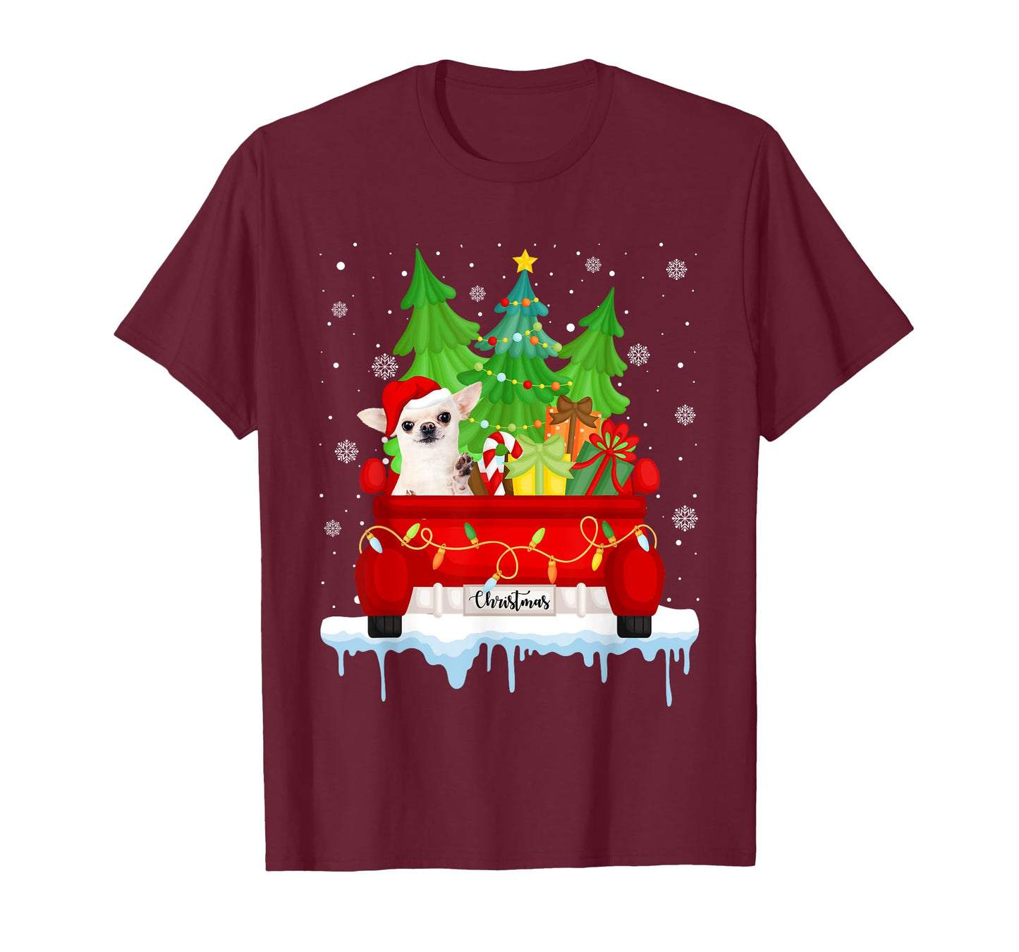 Red Truck Merry Christmas Tree Xmas Chihuahua Dog T-Shirt