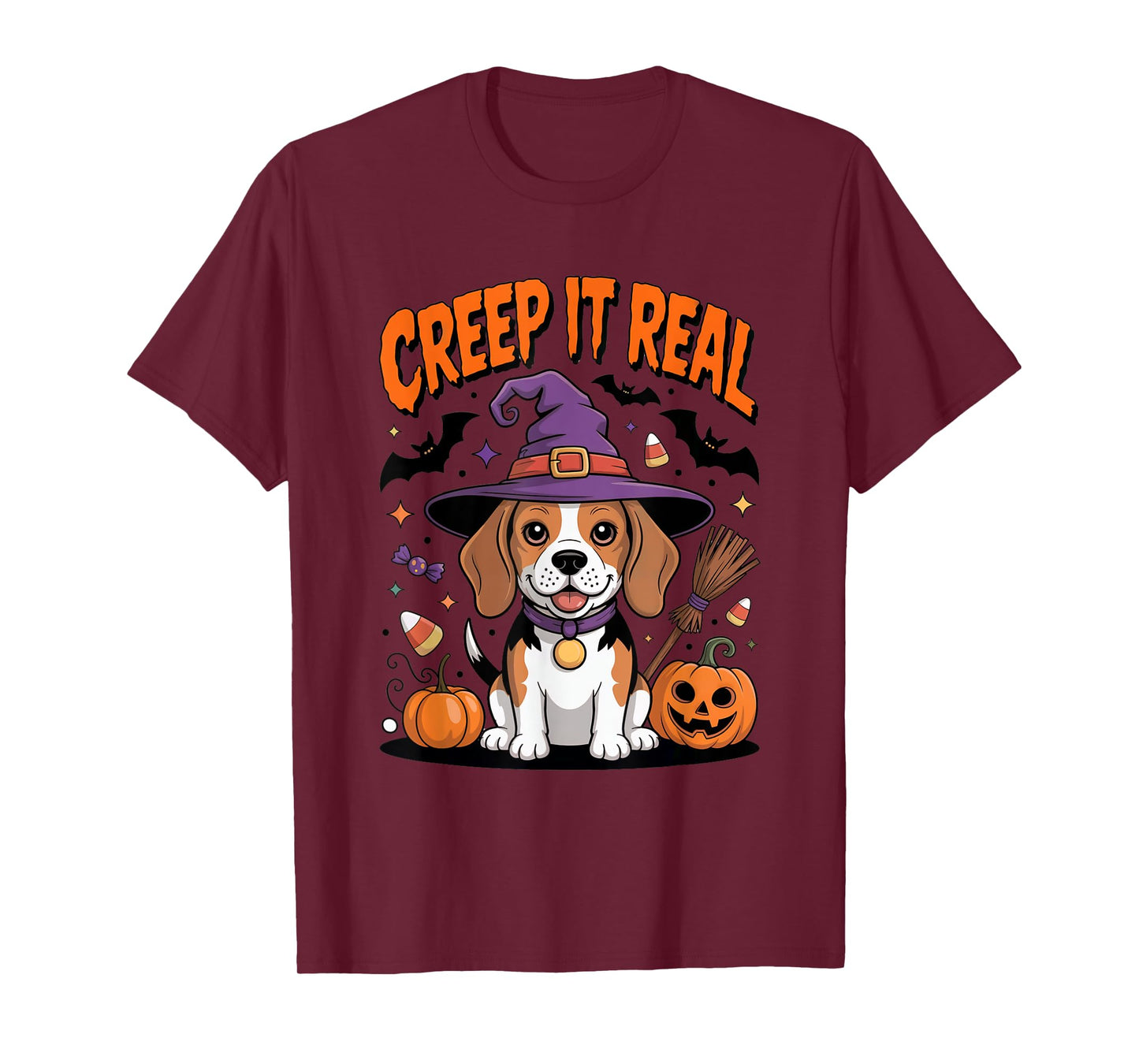 Creep It Real Beagle Dog Witch Halloween Costume T-Shirt