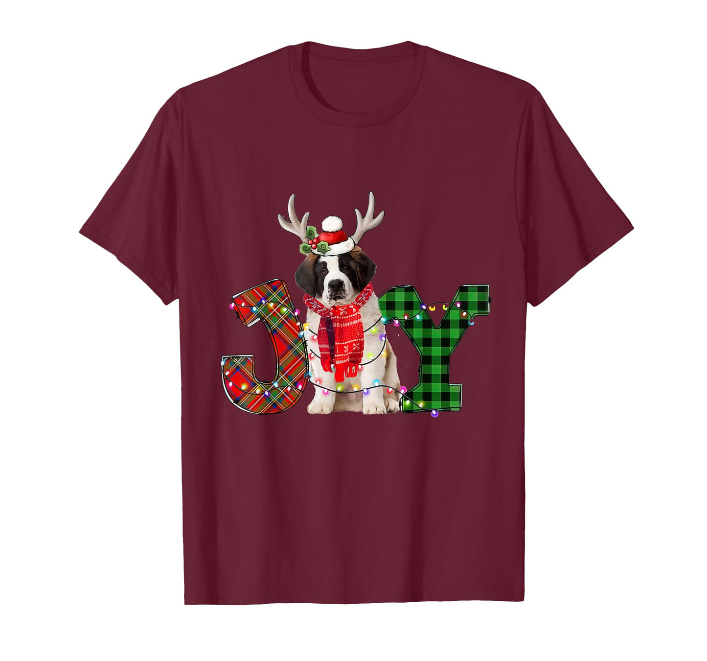 Joy Christmas Lights Saint Bernard Dog Santa Hat Pajama T-Shirt for Men Women Kids