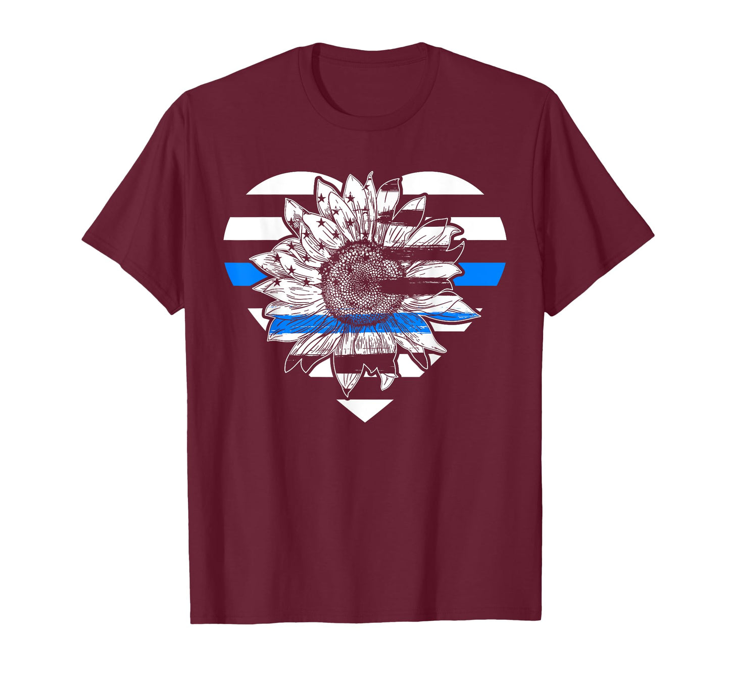 Thin Blue Line Sunflower Law Enforcement Police Officer Cop T-Shirt