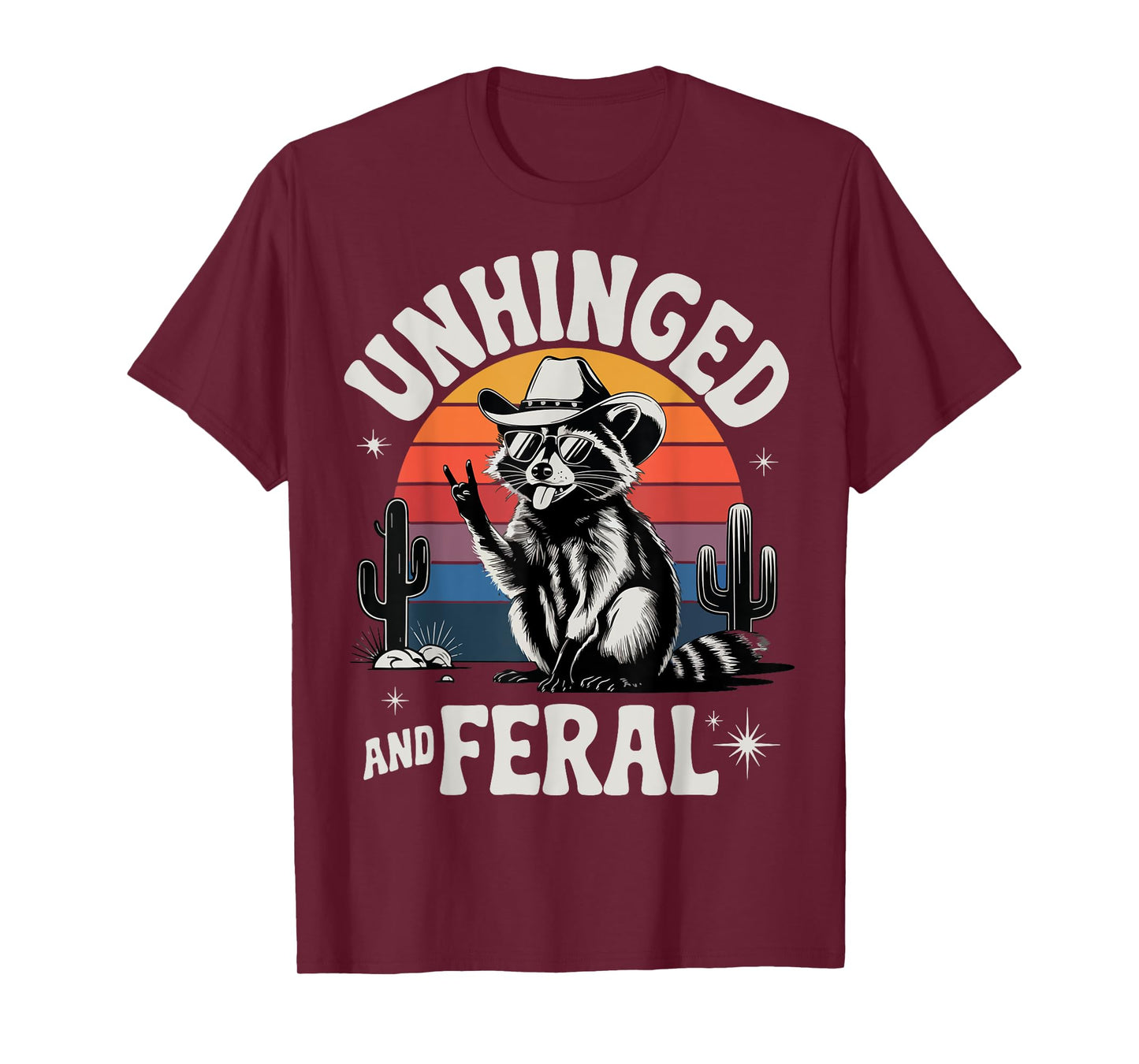 Unhinged And Feral Cowboy Raccoon Funny Retro Vintage Rodeo T-Shirt
