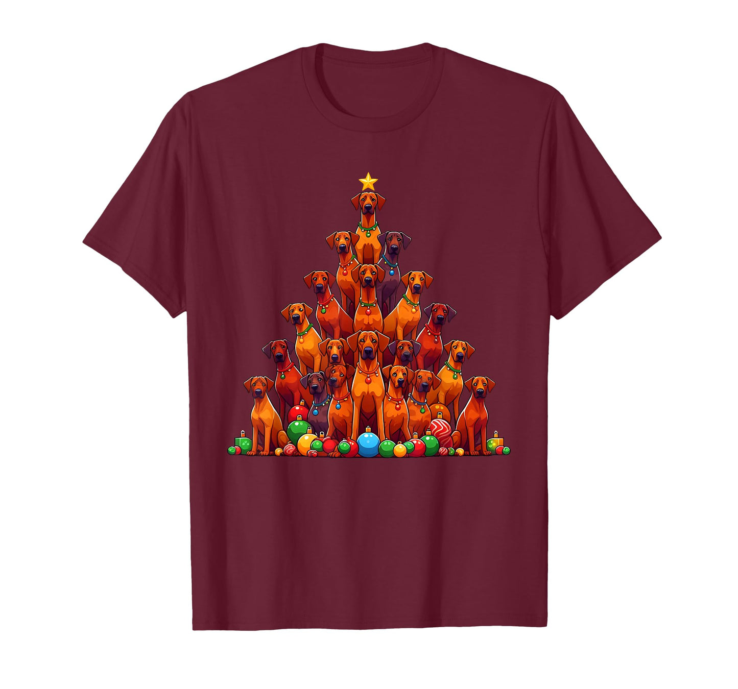 Cute Rhodesian Ridgeback Christmas Tree Dog Womens Mens Kids T-Shirt