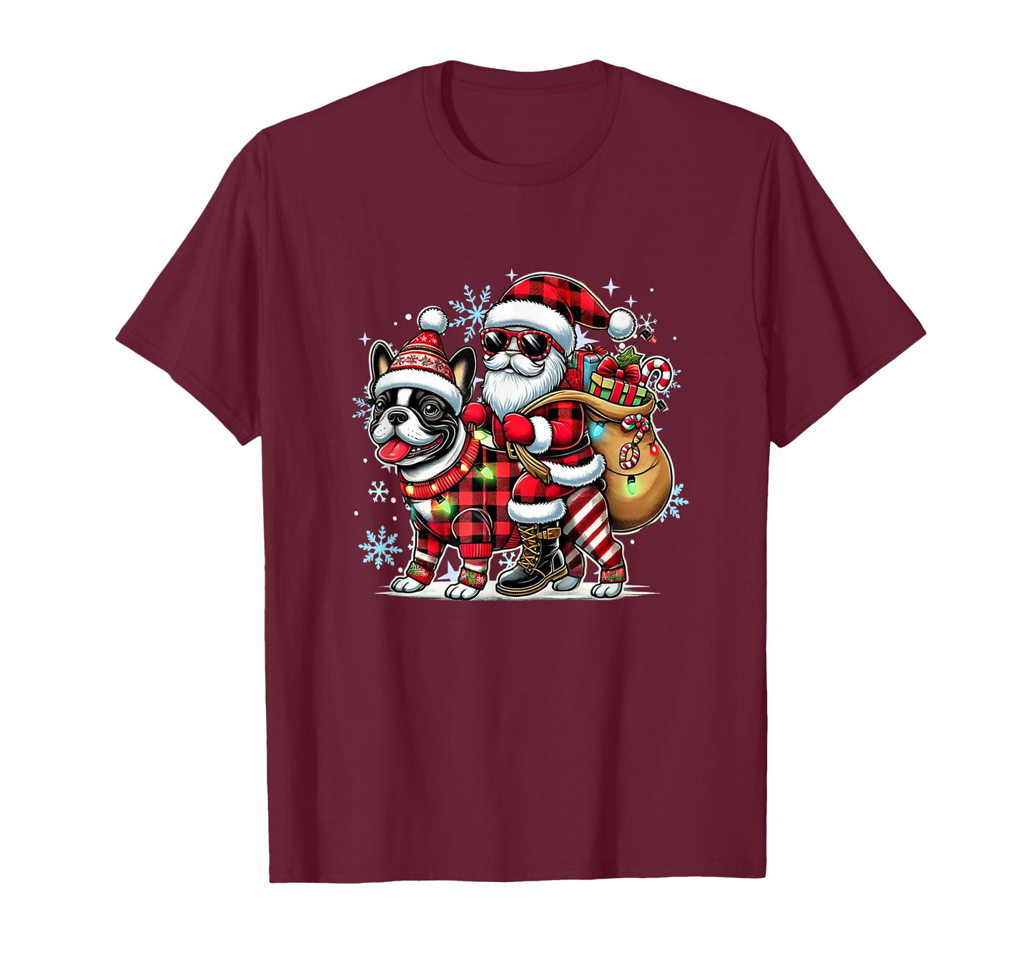 French Bulldog Christmas Buffalo Plaid Xmas Frenchie Lover T-Shirt