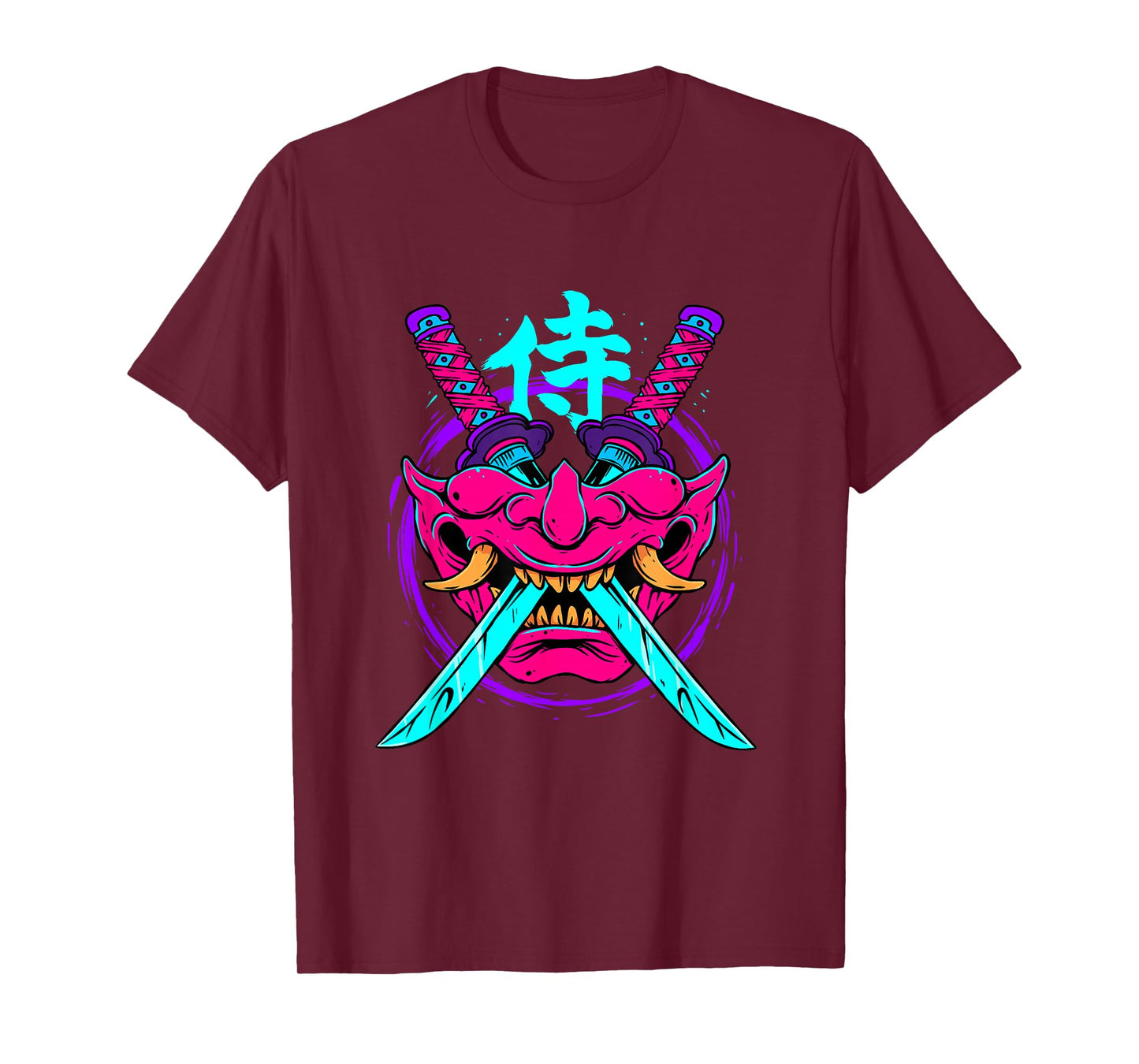 Vaporwave Aesthetic Japanese Samurai Mask Oni Kanji Bushido T-Shirt
