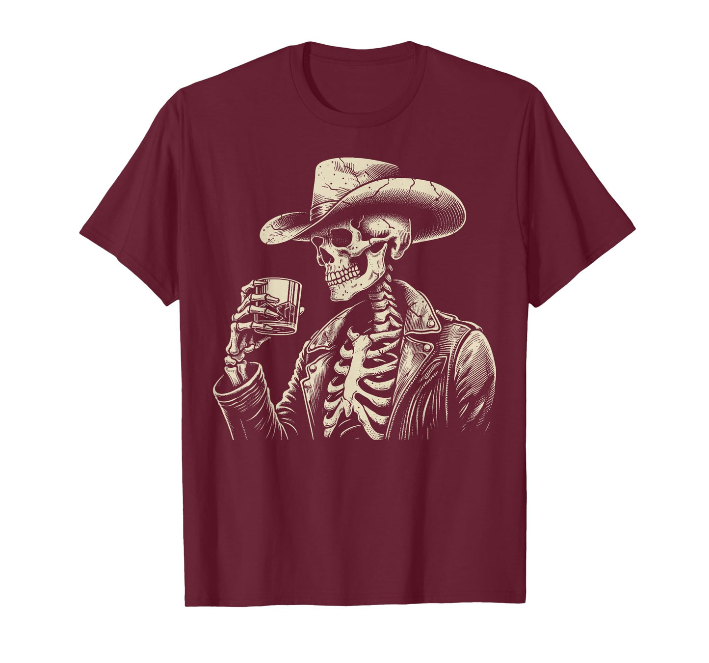Western Cowboy Skeleton Whiskey Rustic Vintage Halloween T-Shirt
