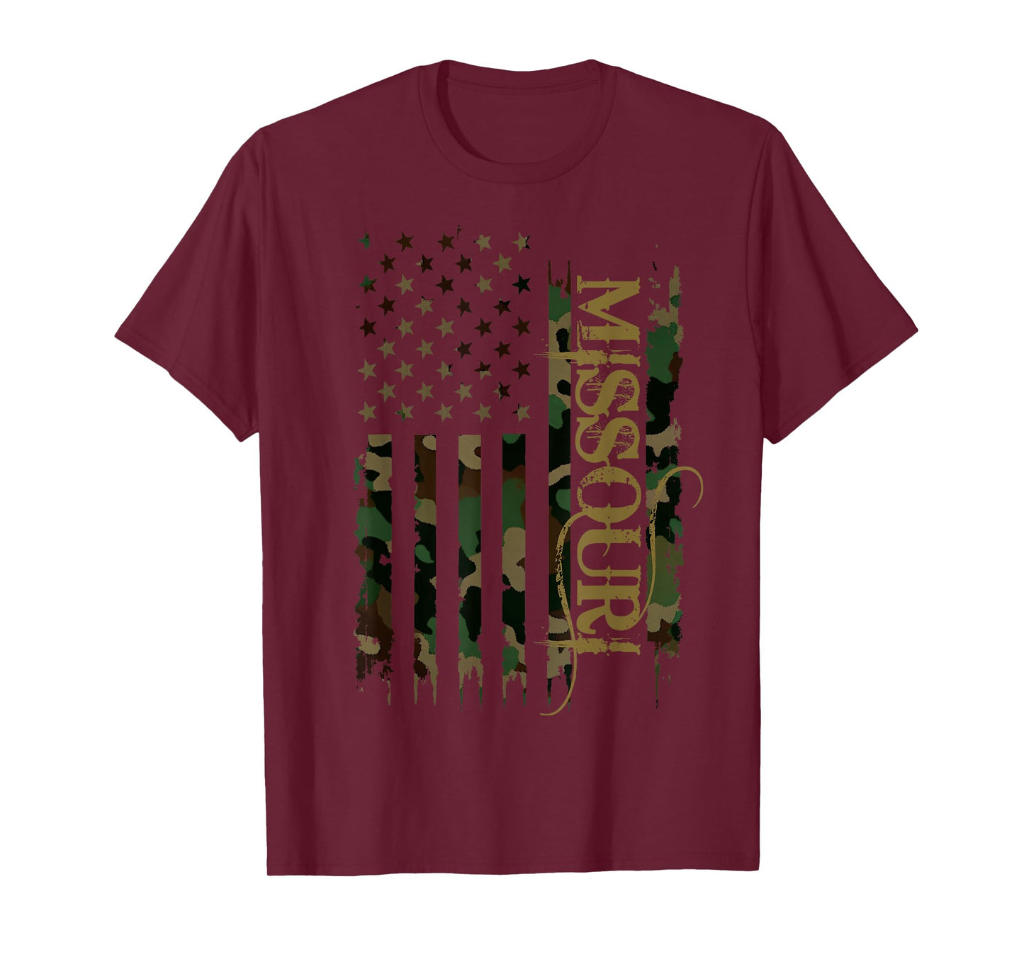 Missouri United States Distressed Camo w US Flag T-Shirt