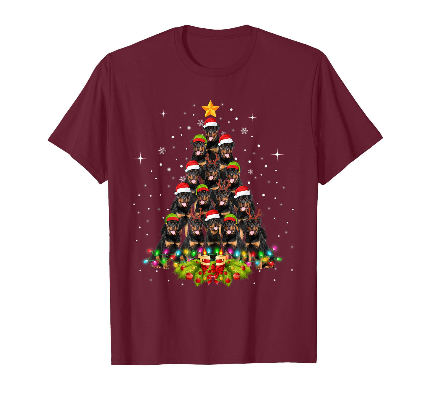 Rottweiler Dogs Tree Christmas Sweater Xmas Pet Animal Dog T-Shirt for Men Women Kids