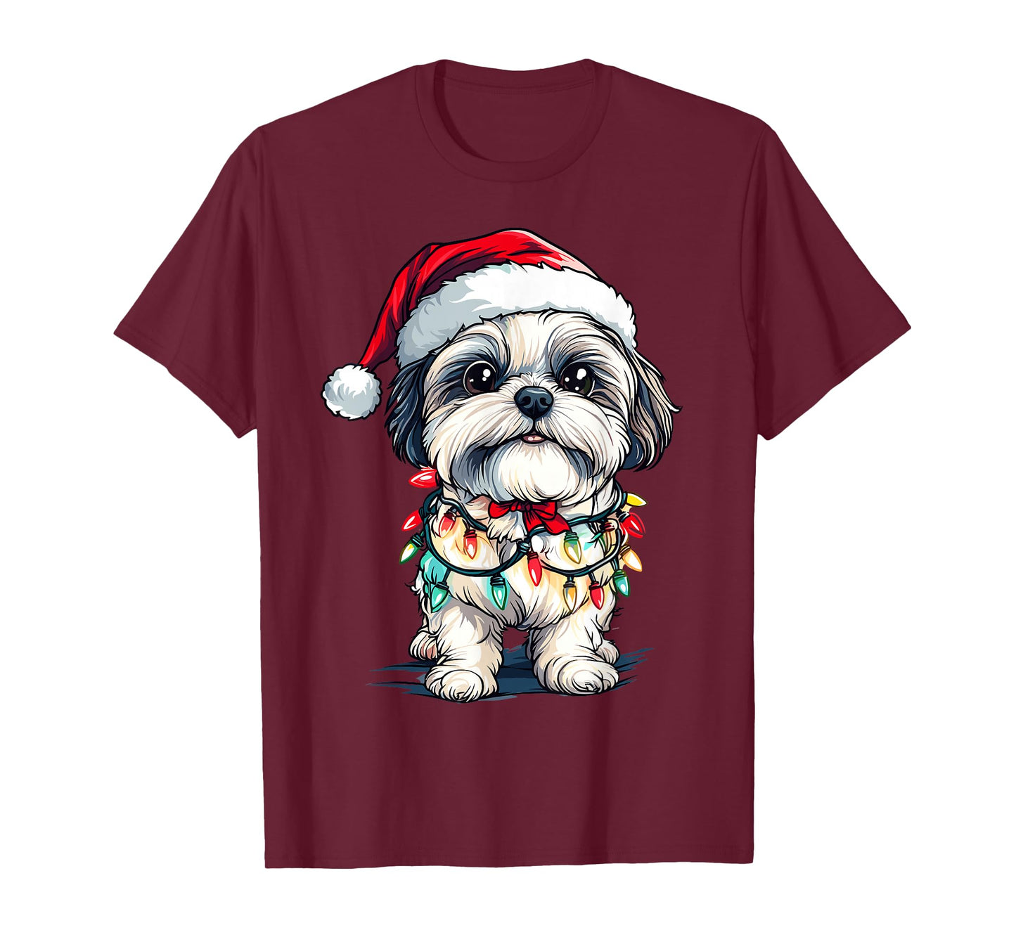 Shih Tzu Santa Christmas Tree Lights Xmas Dog Lover Pajama T-Shirt