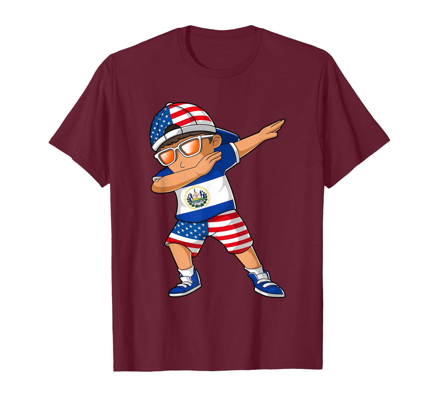 Half American Half Salvadoran Boy Kid El Salvador Flag T-Shirt