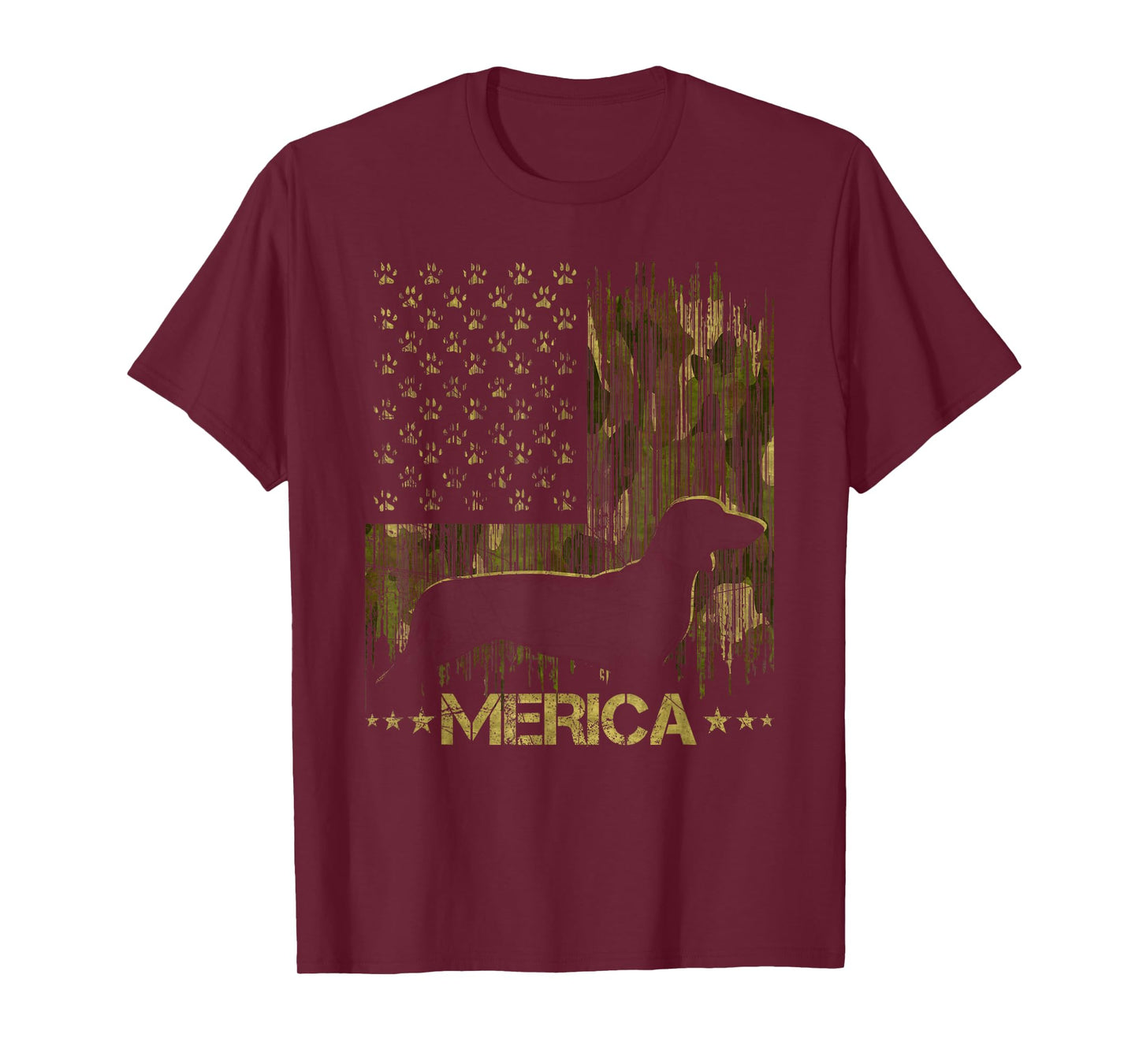 Vintage Camouflage USA Flag Merica Dachshund Dog Silhouette Men Women Kids T-Shirt