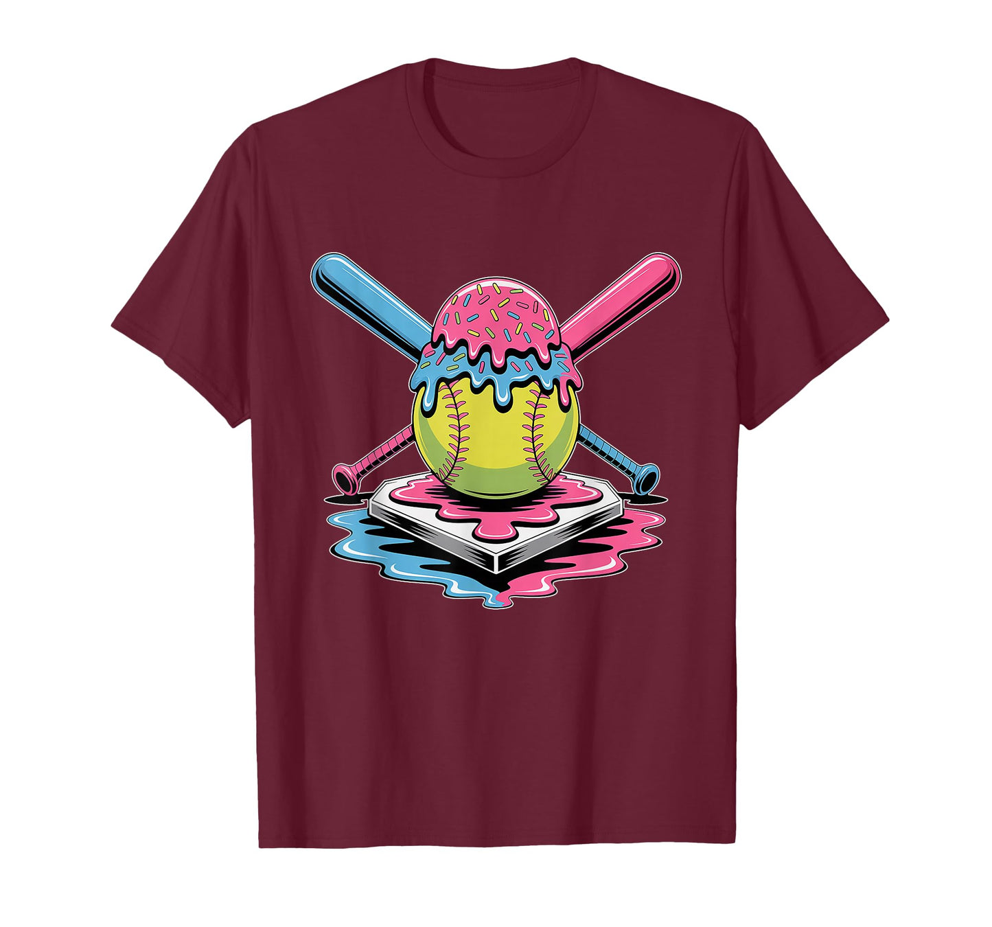 Softball Ice Cream Drip T-Shirt - Cute Softball Player T-Shirt