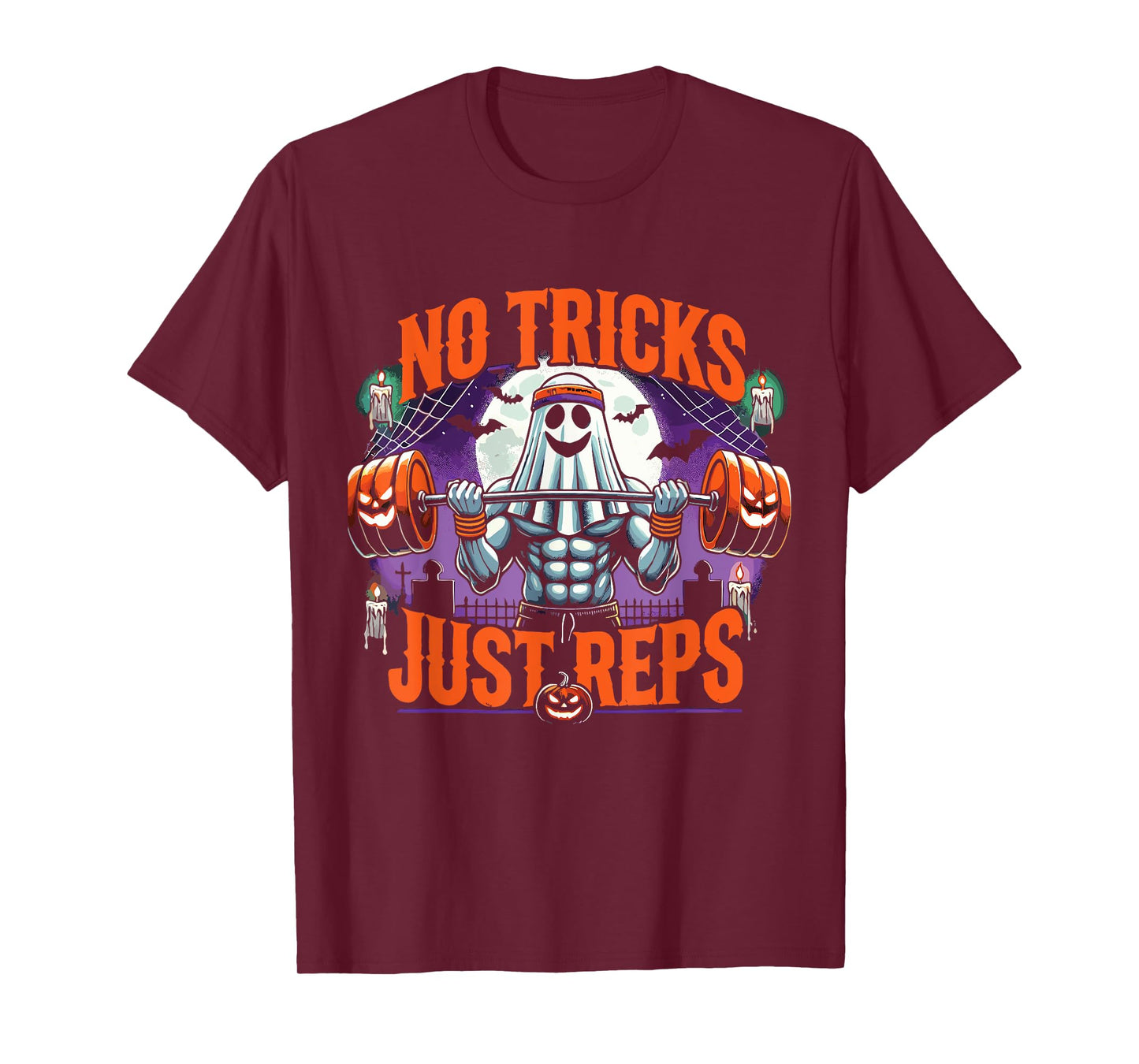Halloween Workout No Tricks Just Reps Ghost Gym T-Shirt