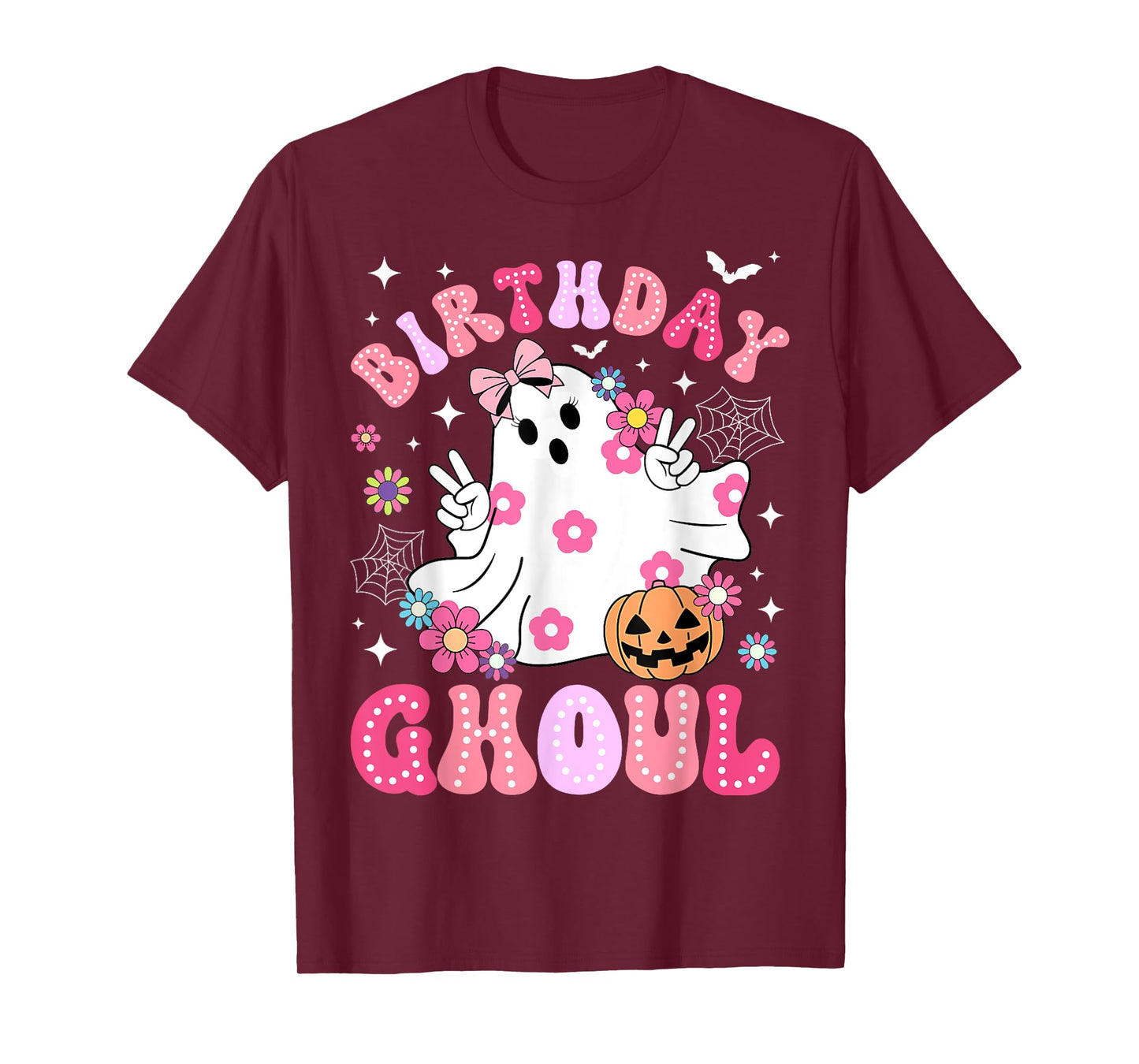 Groovy Happy Birthday Ghoul Retro Halloween Ghost Floral T-Shirt