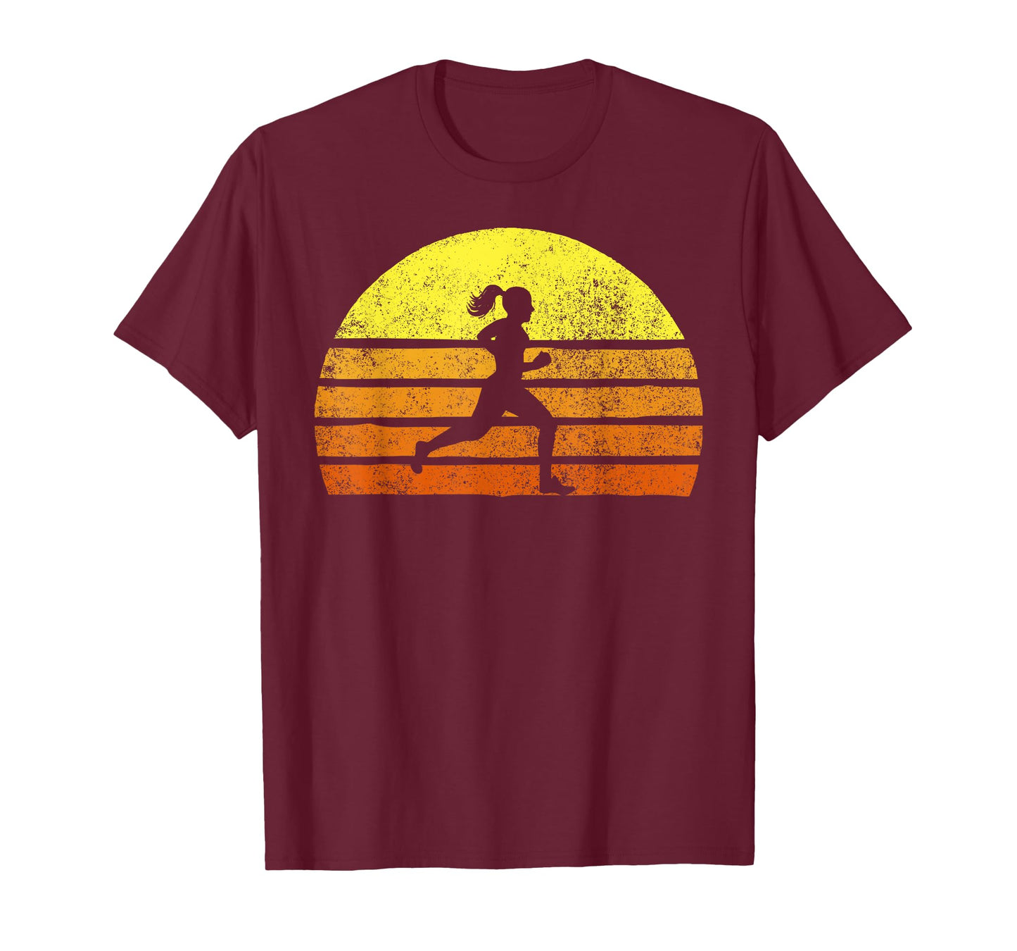 Retro Woman Running A Race Vintage Running Sunset T-Shirt