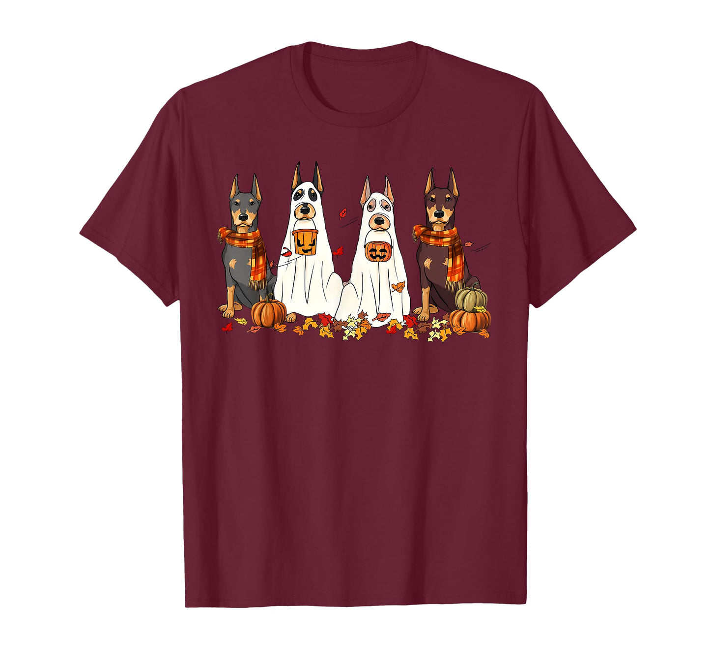 Funny Doberman Dog Ghost Fall Autumn Leaves Thanksgiving T-Shirt