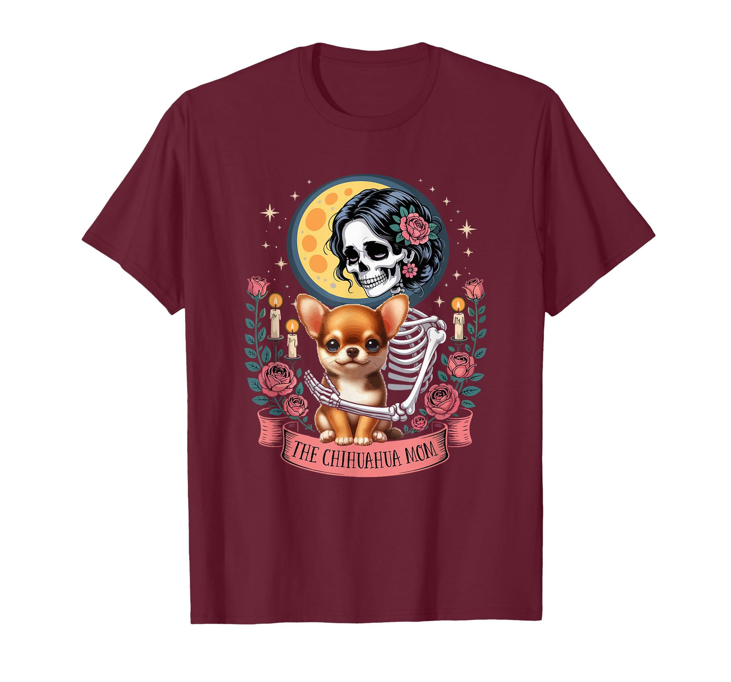 The Chihuahua Mom Halloween Dog Onwer Skeleton Women Flowers T-Shirt