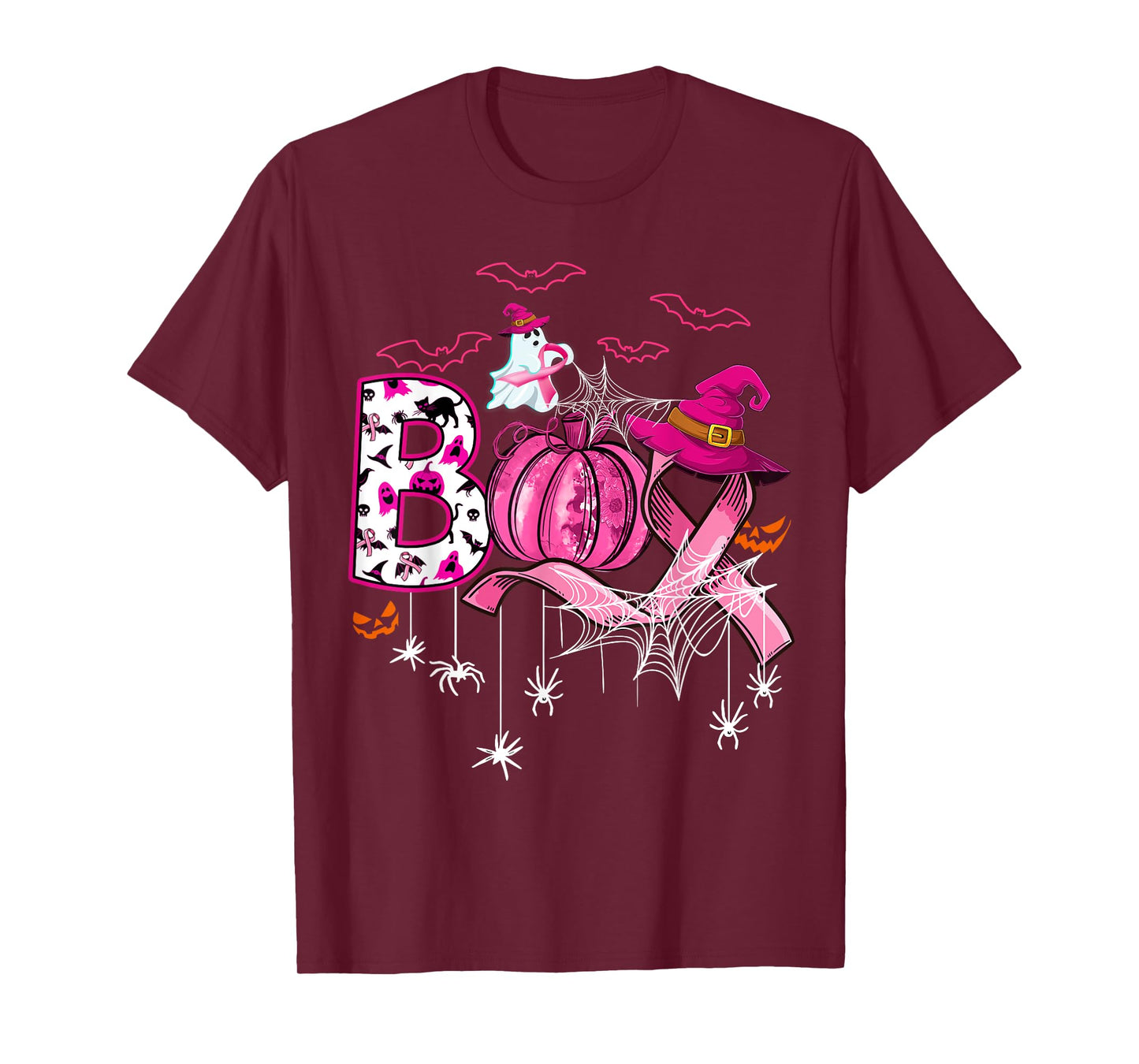 Boo Halloween Pumpkin Pink Ribbon Witch Breast Cancer T-Shirt