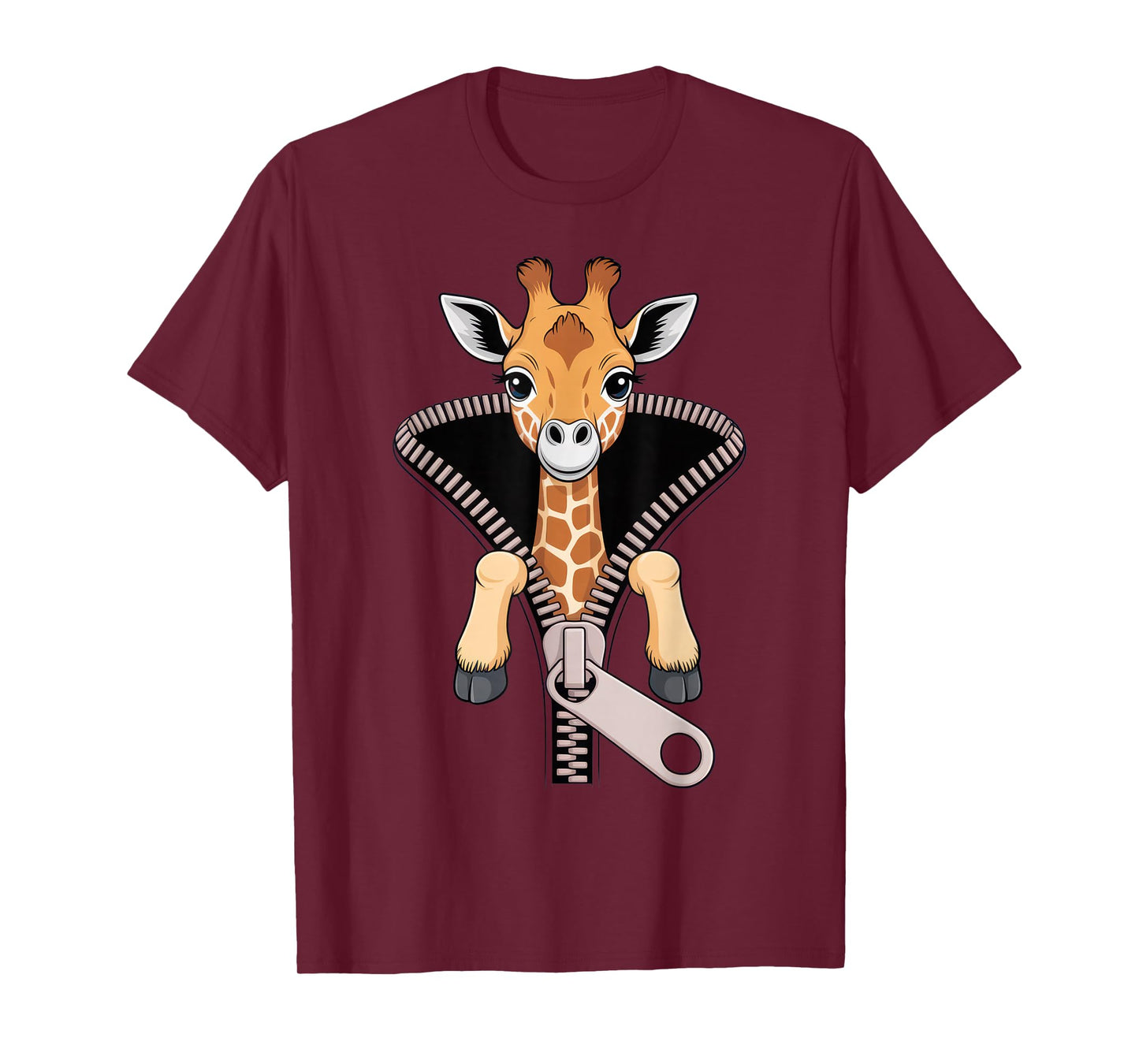 Giraffe Zipper Funny Animal Lovers Cute Casual Everyday Wear T-Shirt