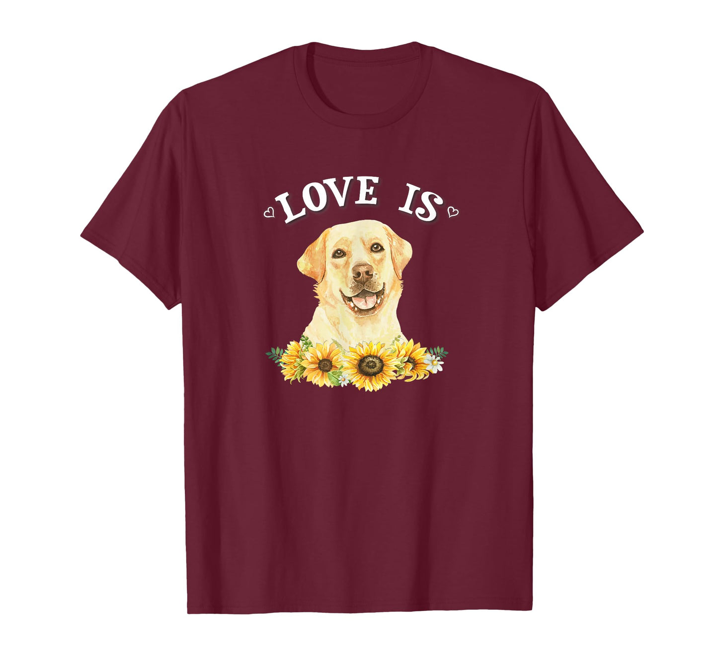 Womens Girls Cute Sunflowers Love is Yellow Lab Dog Lover T-Shirt