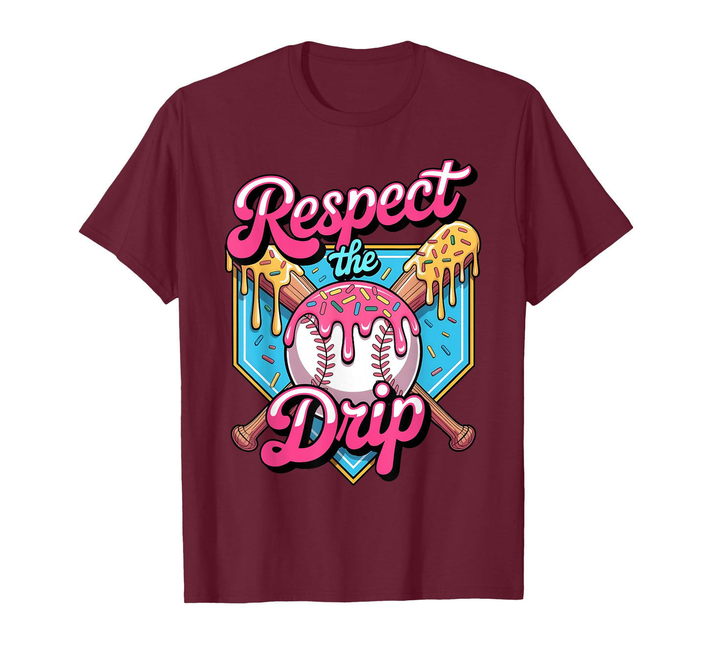 Respect The Drip Baseball Home Plate Ice Cream Dripping T-Shirt