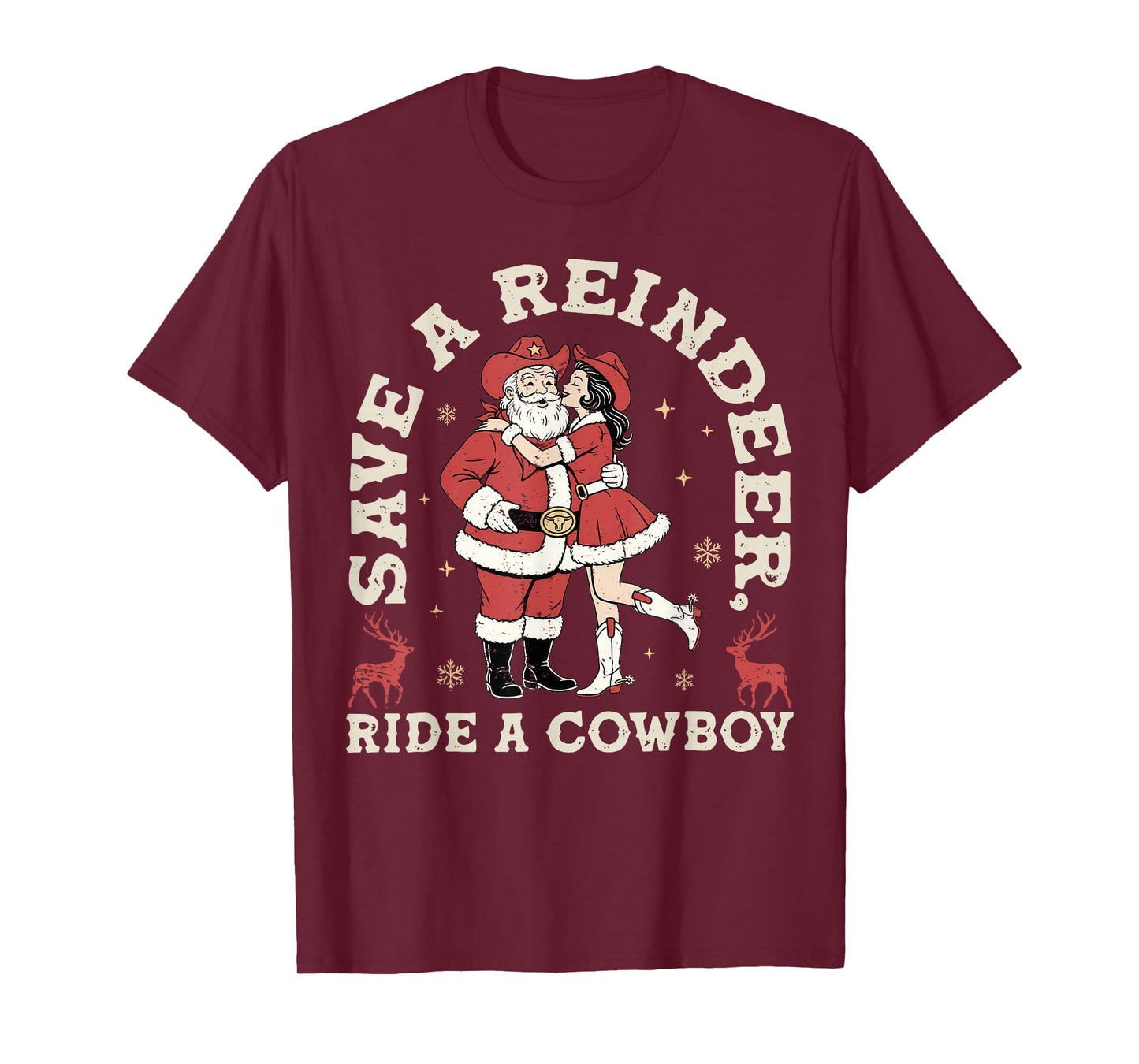 Save Reindeer Santa Ride Cowboy Christmas Country Western T-Shirt
