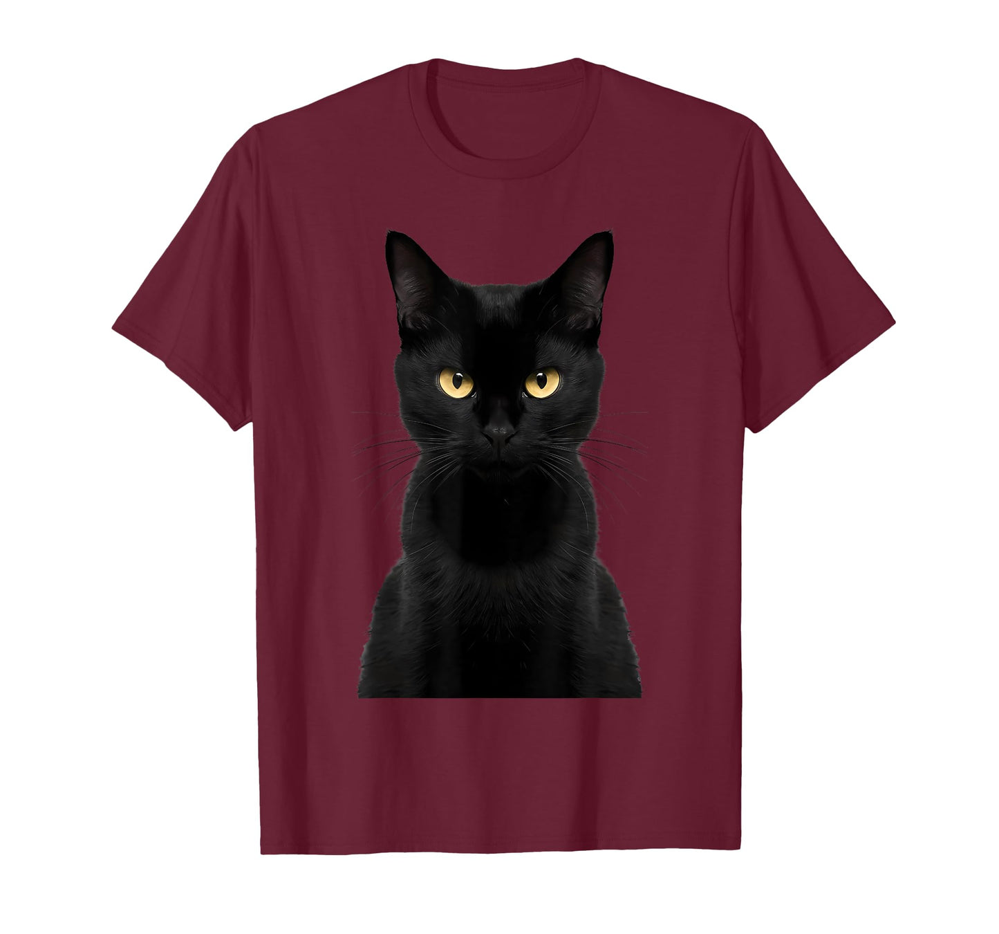 Black Cat Yellow Eyes Angry Cat Funny Staring Cat Halloween Men Women Kids T-Shirt