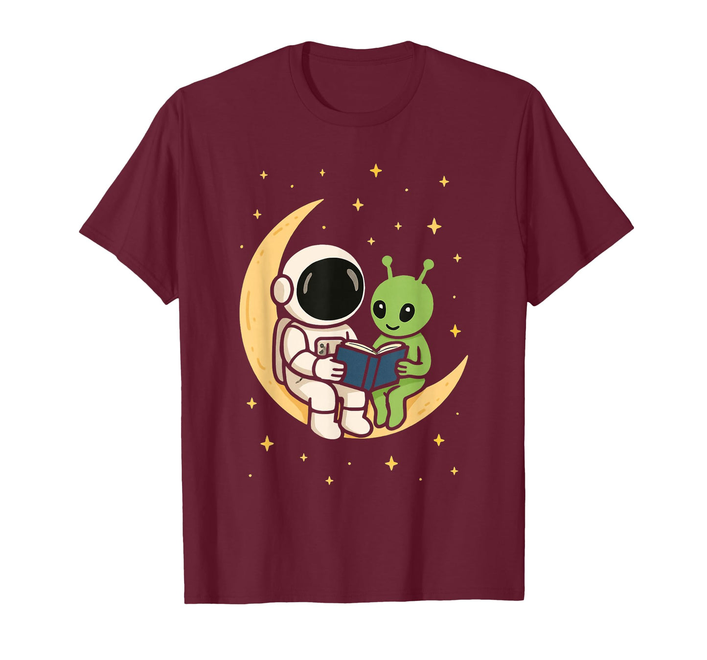 Reading Astronaut Alien Moon Cosmic Bookworm Space Explorer T-Shirt