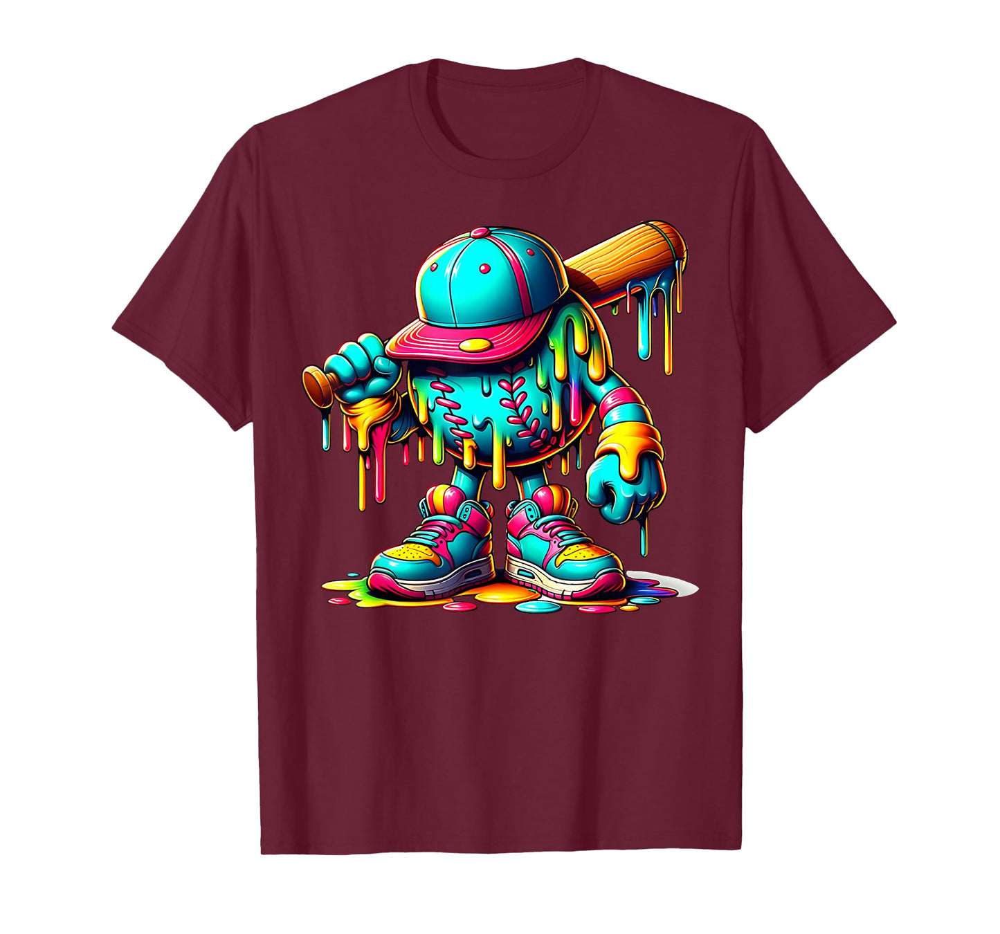 Baseball Drip for Men Boys Youth Ice Cream Baseball Player T-Shirt