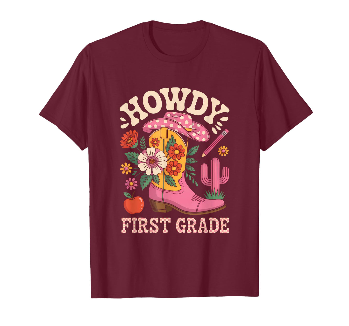 Howdy First Grade Western Cowgirl Back to School Teacher T-Shirt