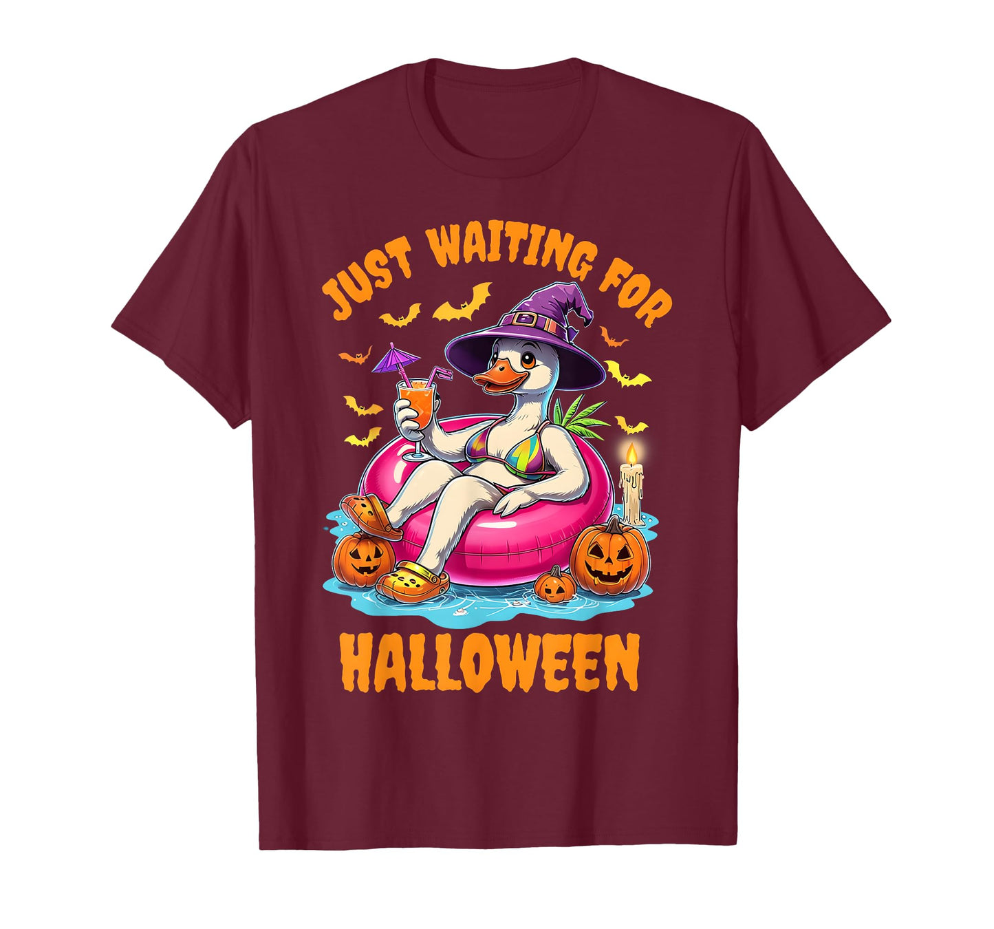 Just Waiting For Halloween Goose Summer Spooky Season Women T-Shirt