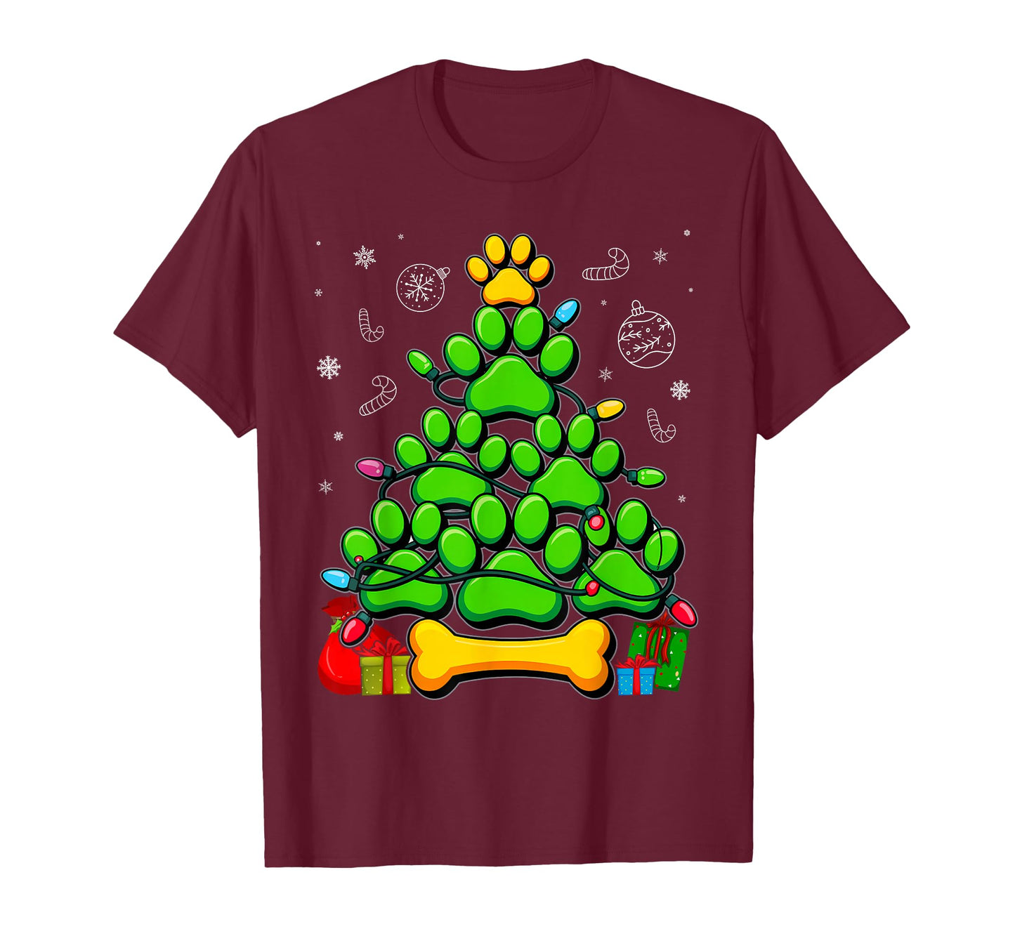 Lovers Cute and Funny Dog Paws Prints Tree Christmas T-Shirt