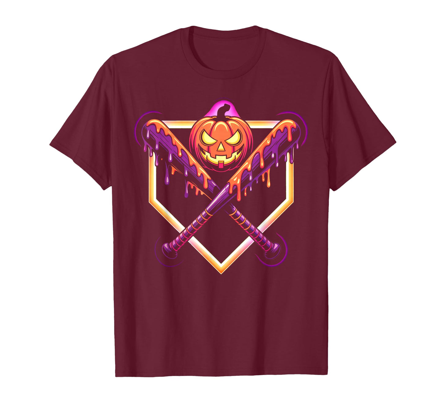 Halloween Pumpkin Baseball Crossed Bats Dripping Horror T-Shirt