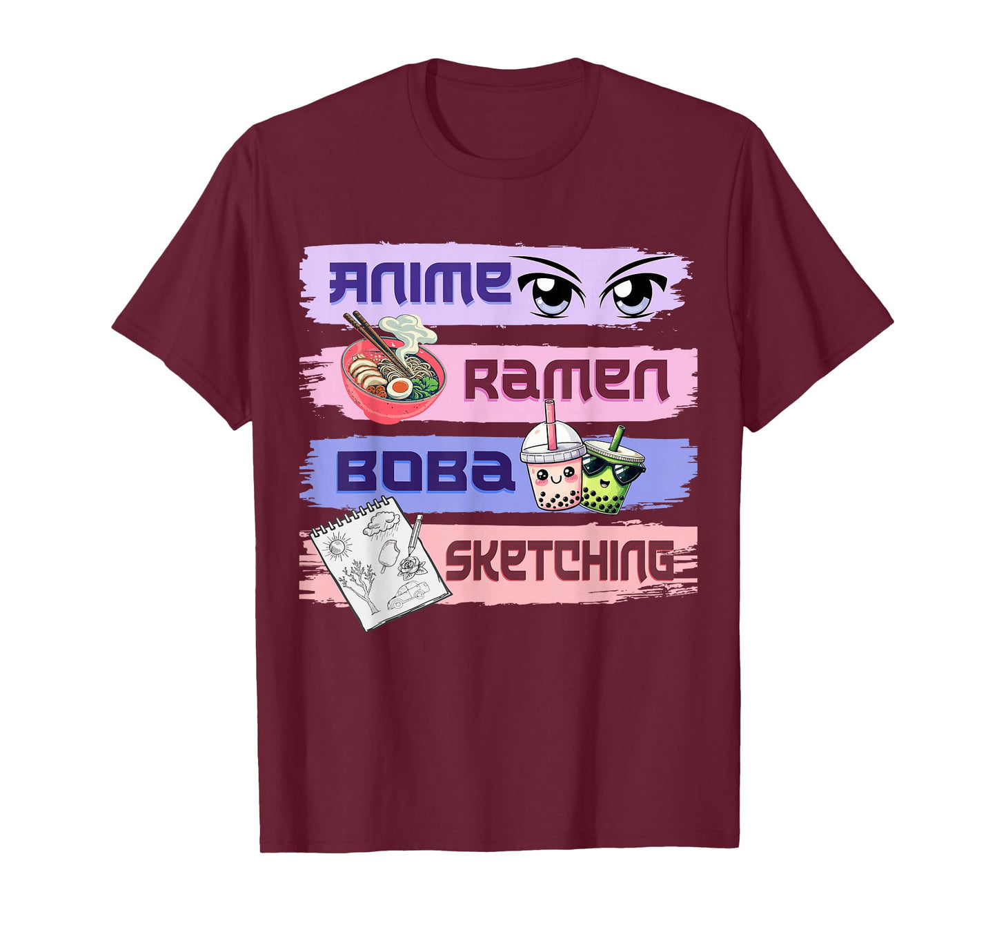Cute Kawaii Anime Girl Ramen Sketching Boba Tea Anime Lover T-Shirt