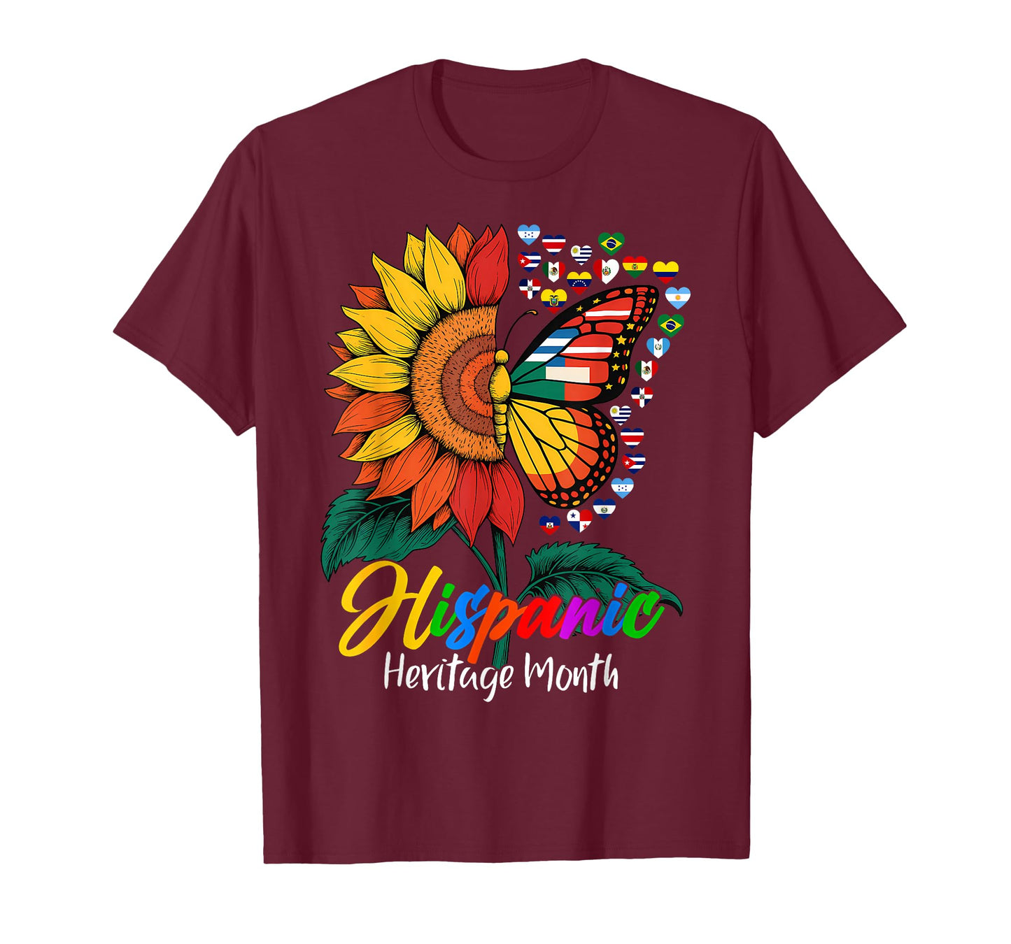 Hispanic Heritage Month Latino Countries Flags Sunflower T-Shirt