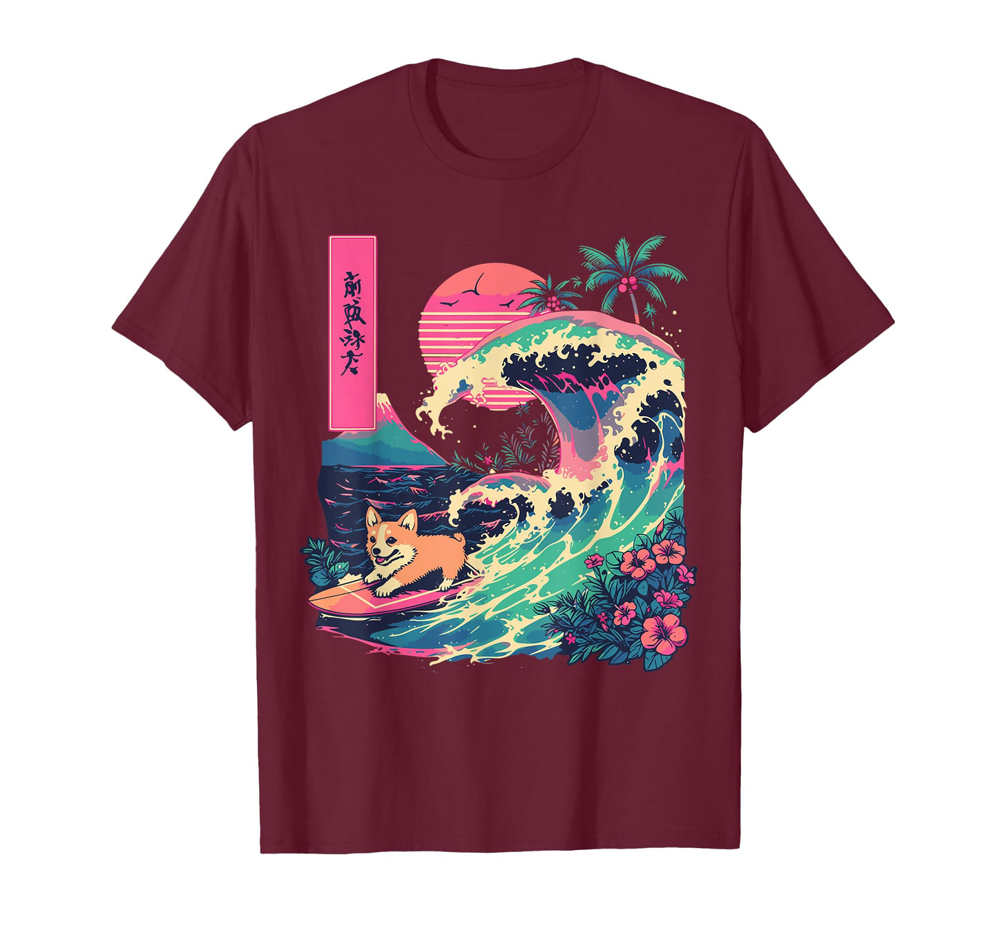 Japanese Corgi Surfing Great Wave Japan T-Shirt