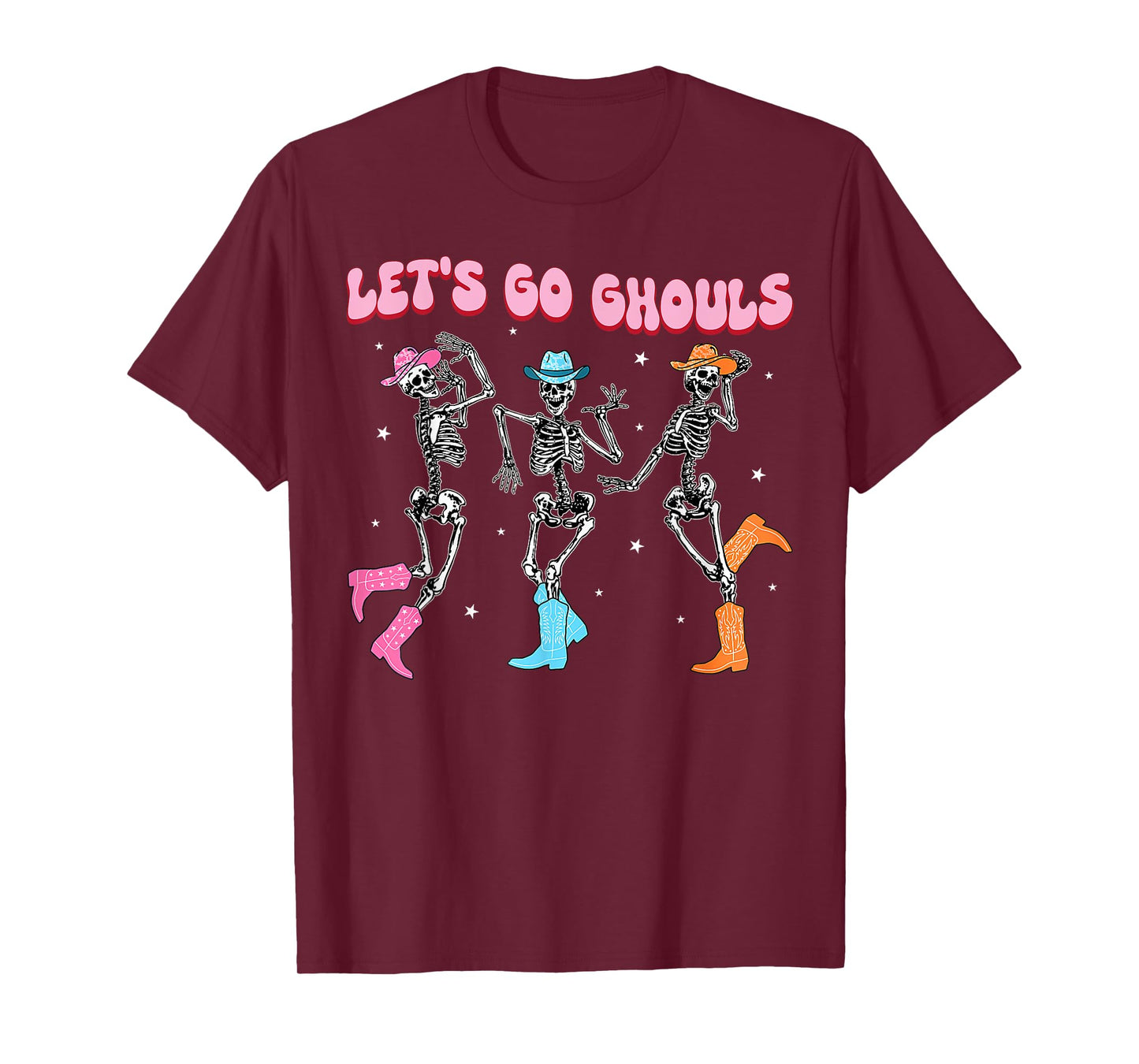 Girl Cowgirl Lets Go Ghouls Halloween Ghost Dancing Skeleton T-Shirt