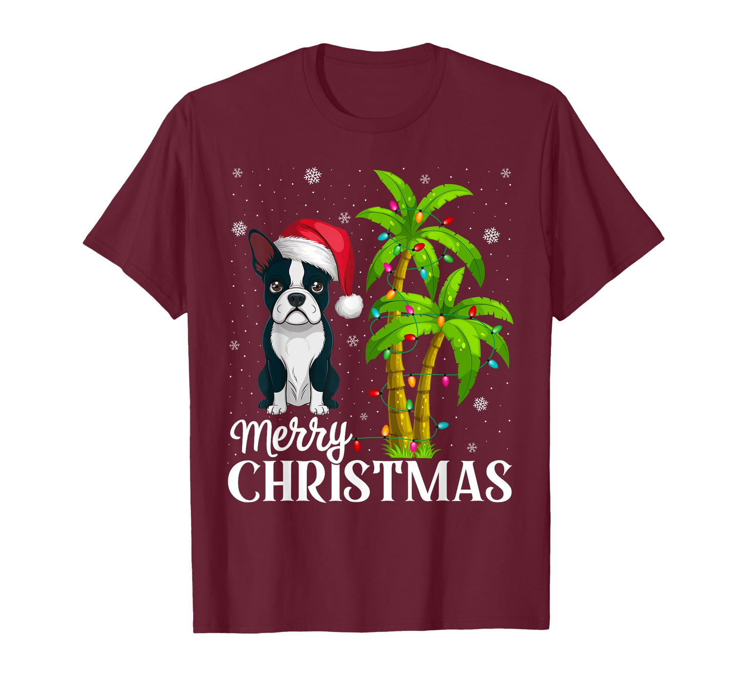 Boston Terrier Lovers Men Women Christmas Tree Lights Beach T-Shirt