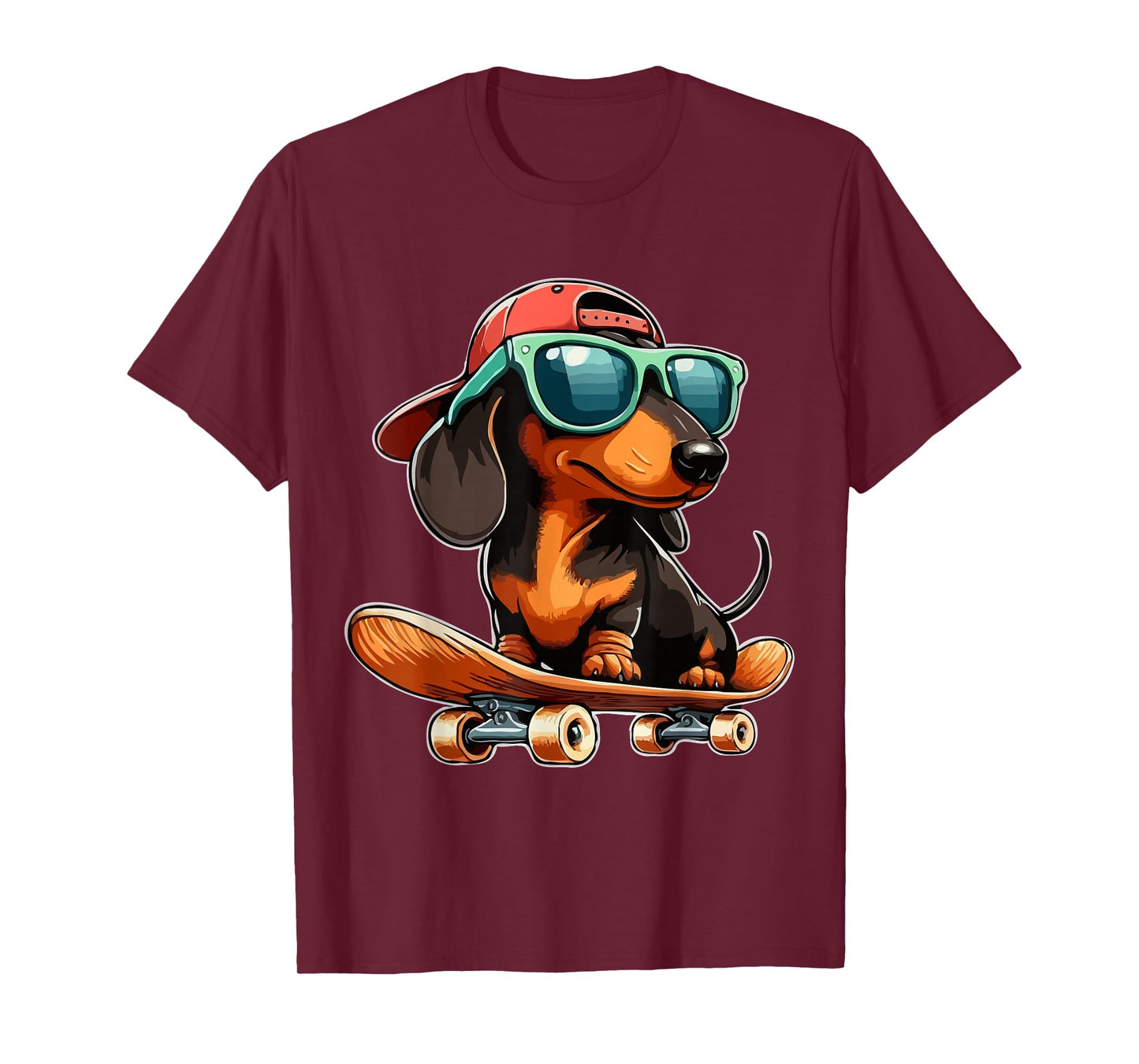 Cute Dachshund on a Skateboard Funny Wiener Dog T-Shirt