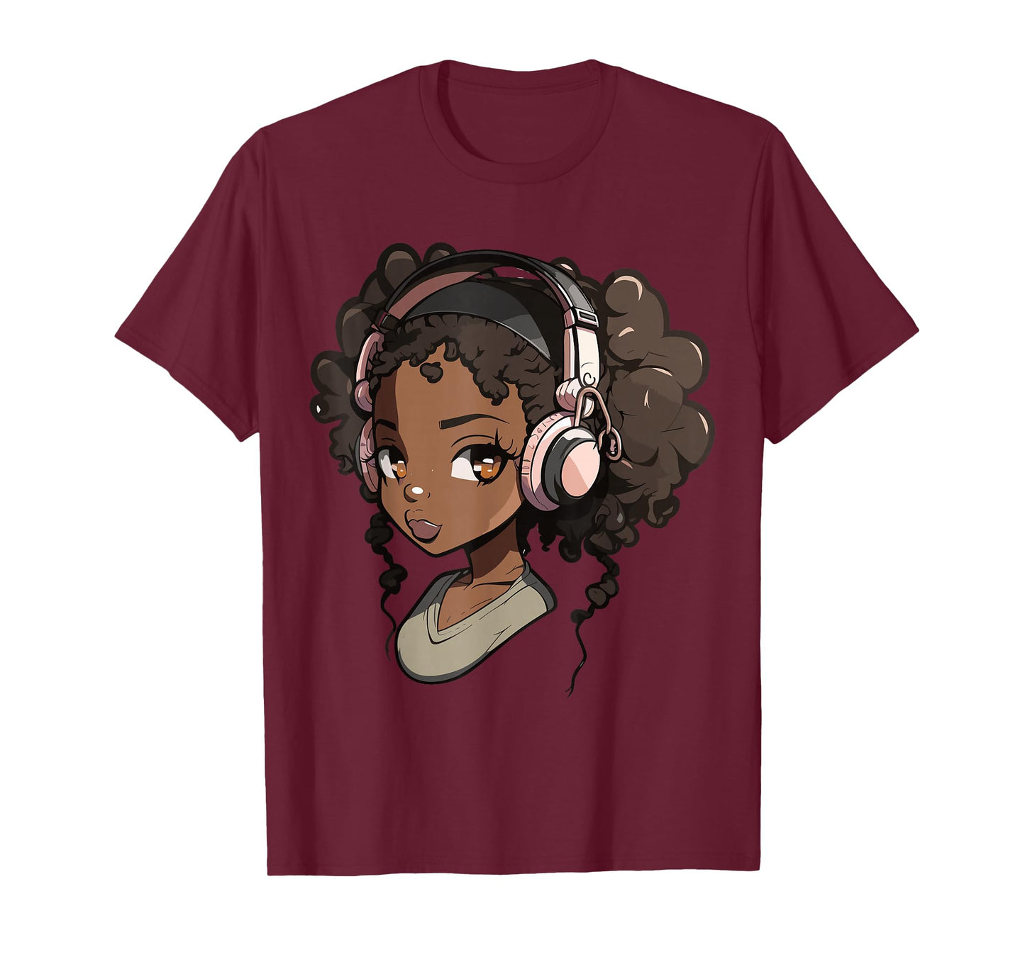 Anime and Music Black Girl Anime Merch Afro African American T-Shirt