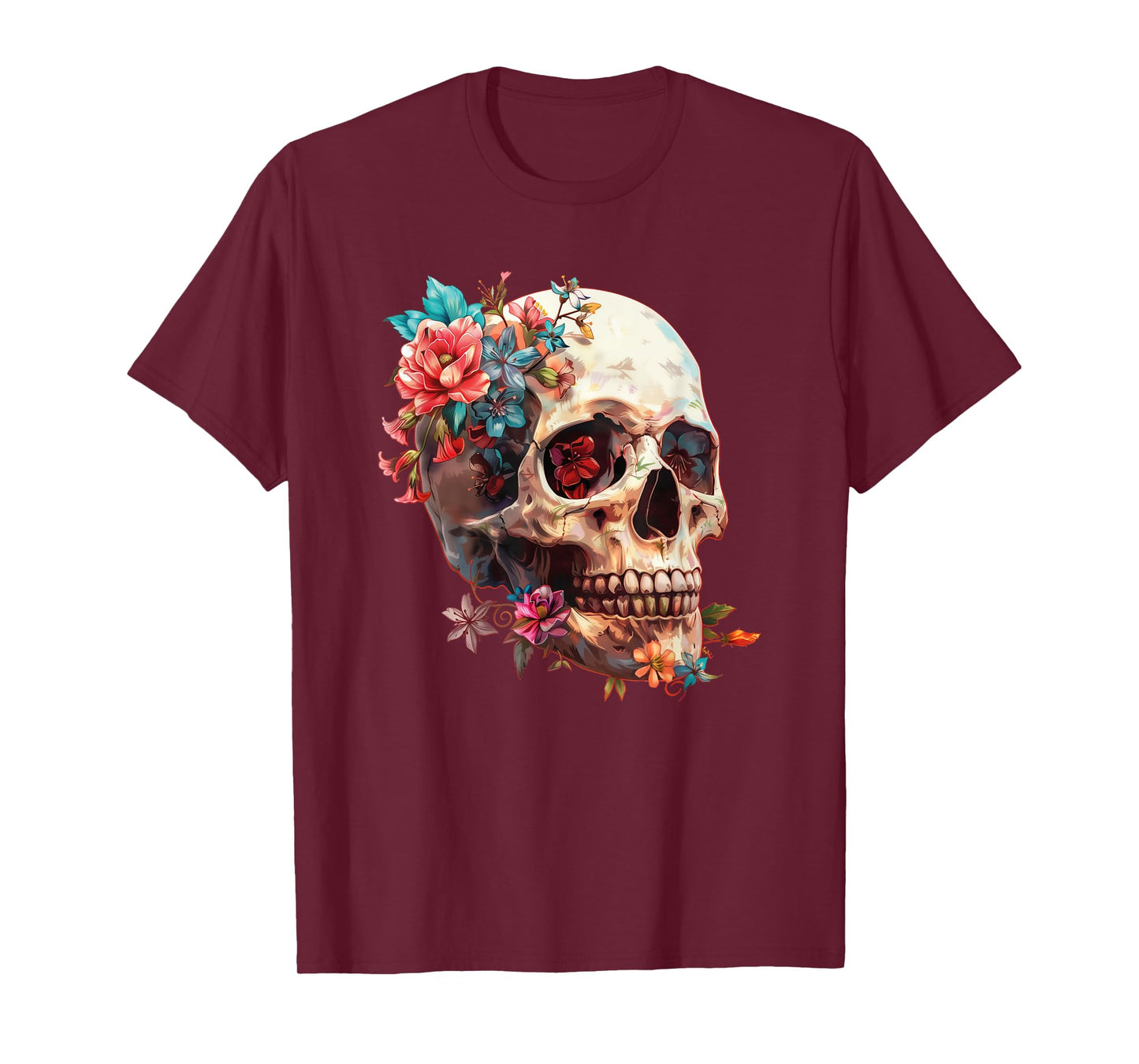 Floral Sugar Skull Rose Flowers Mycologist Gothic Goth T-Shirt