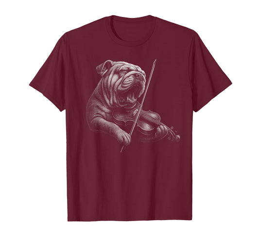 English Bulldog Playing Violin Violinist Dog Lover T-Shirt