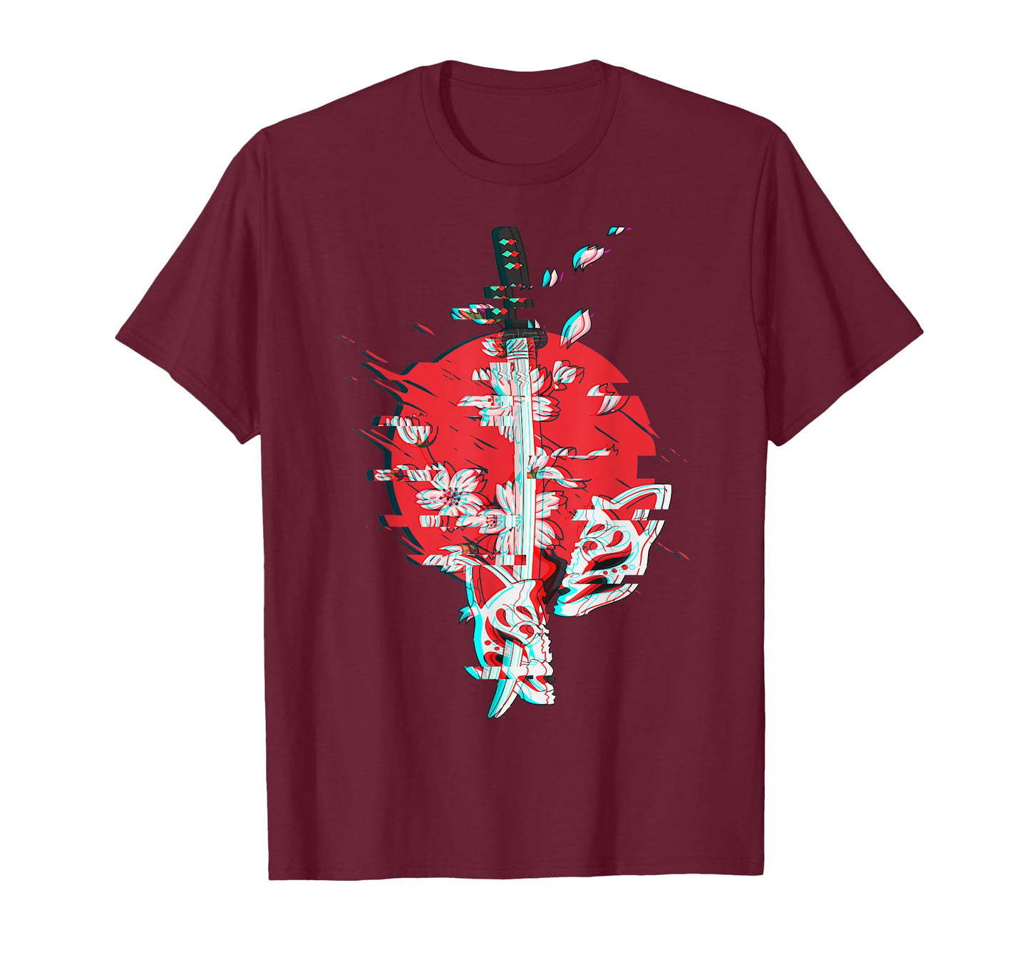 Japanese Anime Mask Kitsune Samurai Oni Monster Vaporwave T-Shirt