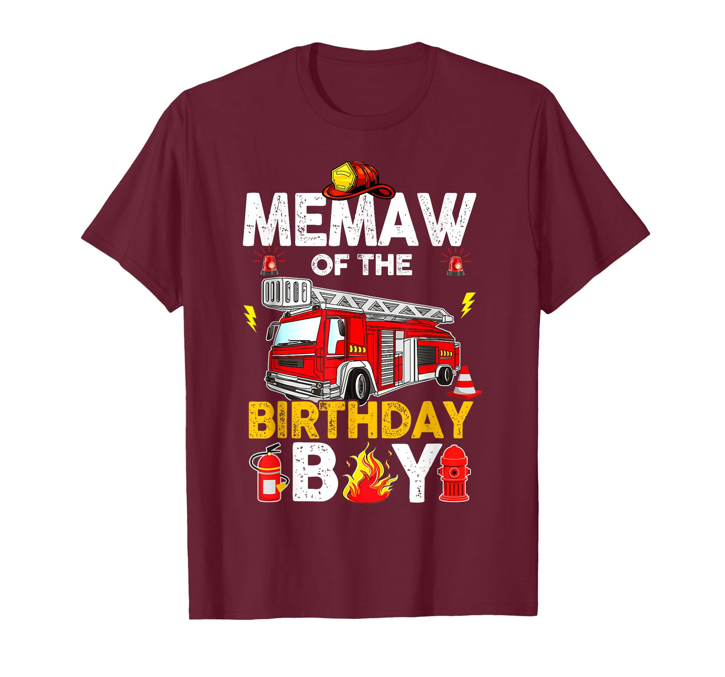 Memaw Of The Birthday Boy Fire Truck Firefighter Party T-Shirt