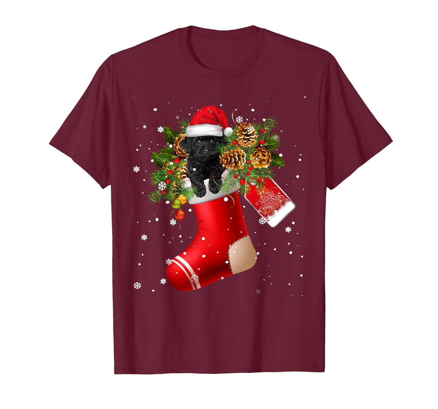 Santa Black Toy Poodle In Christmas Sock Pajama T-Shirt