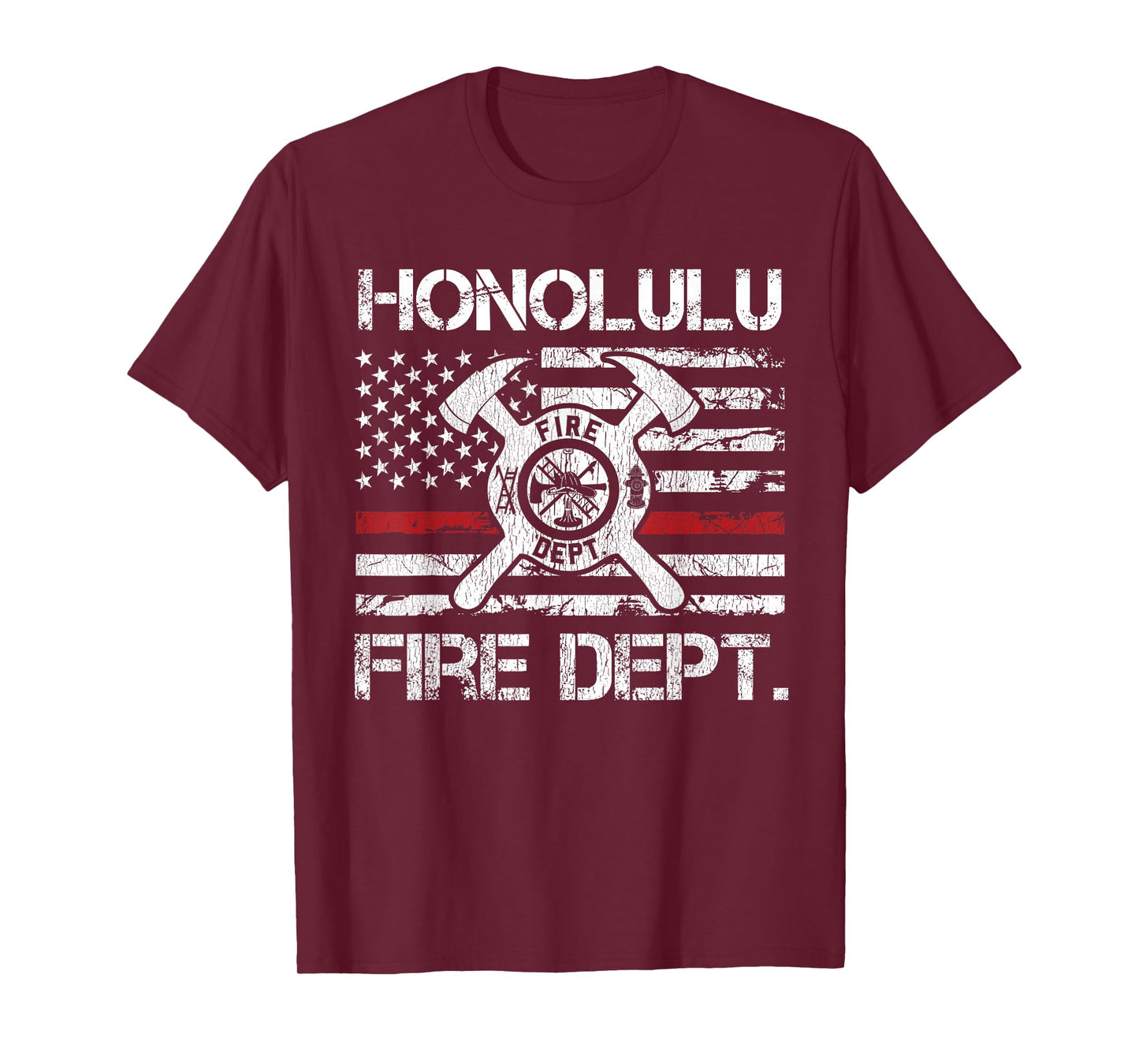 Honolulu Hawaii Fire Department Thin Red Line Fireman T-Shirt