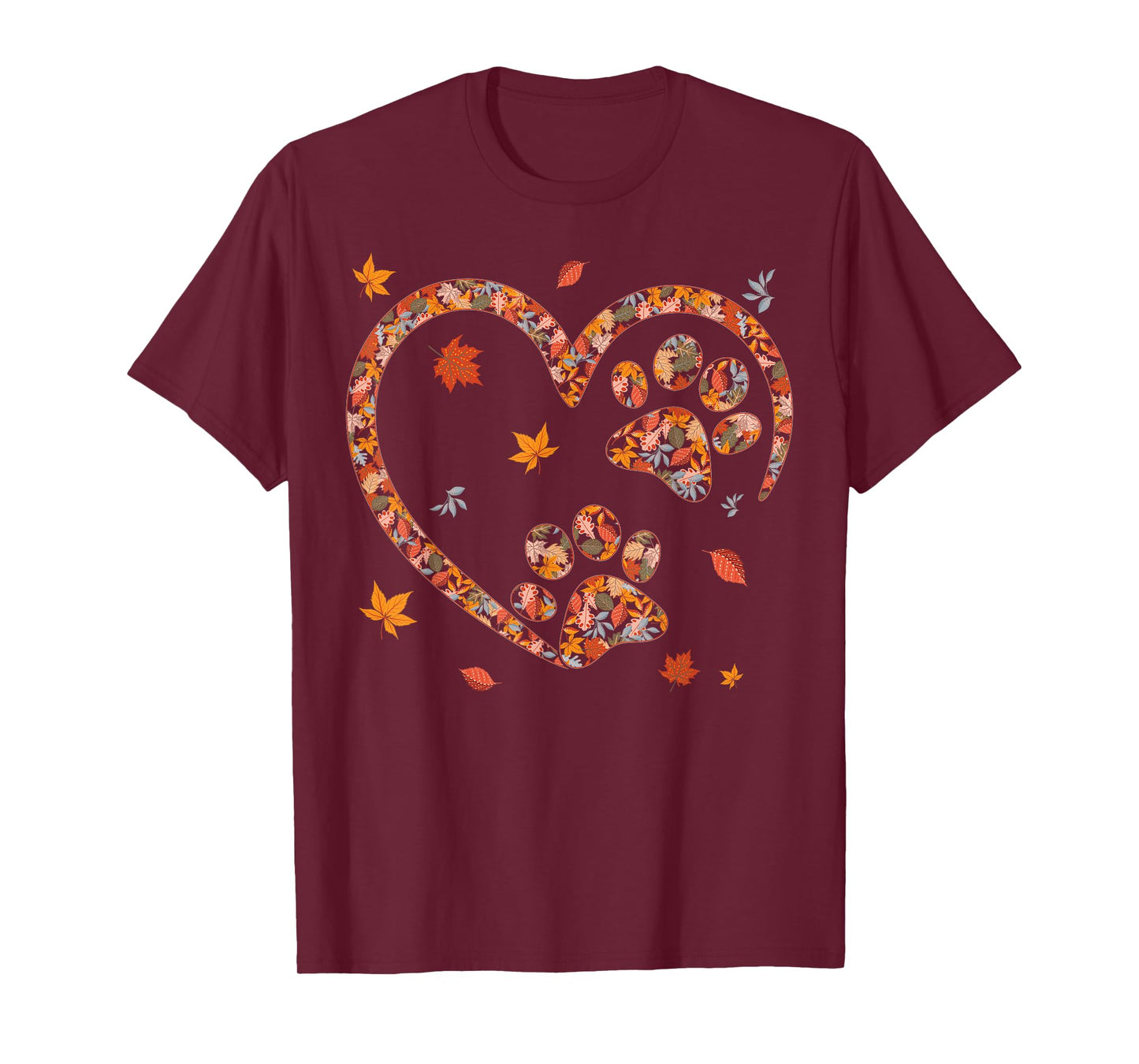 Funny Fall Leaf Cat Dog Print Autumn Vibes Thanksgiving Day T-Shirt for Men Women Girls Kids