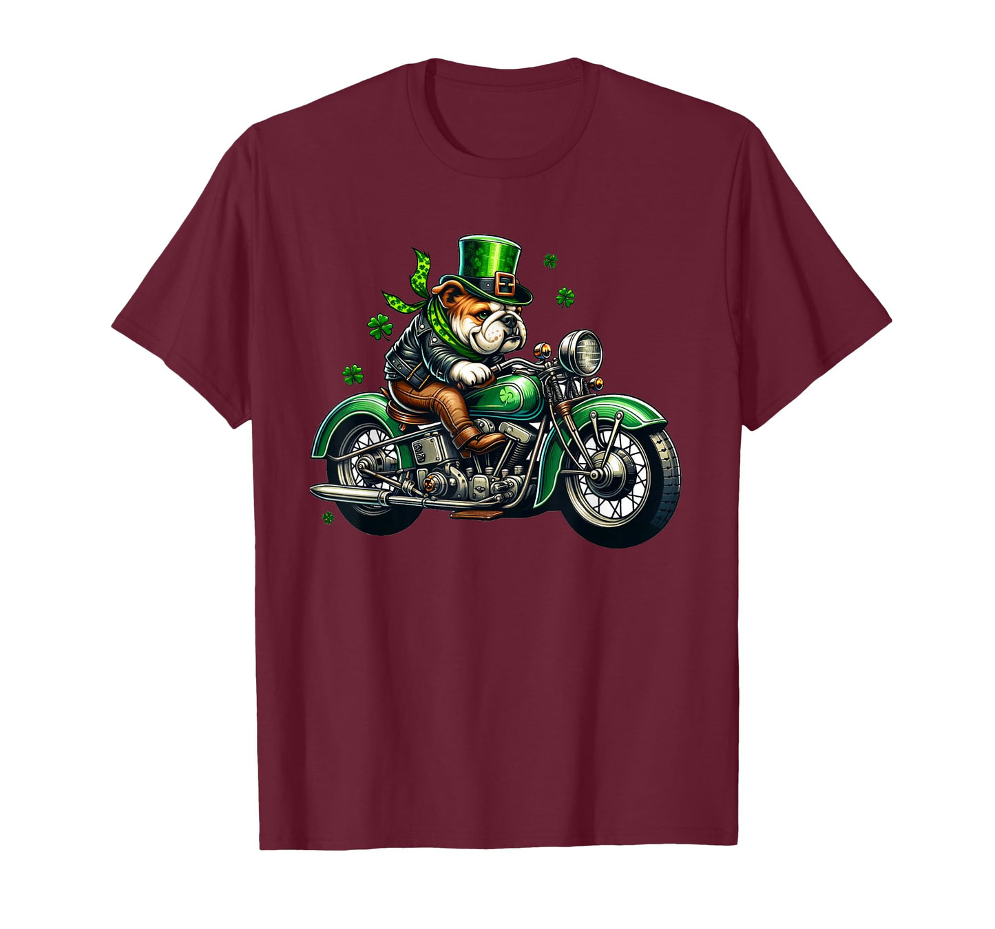 St. Patricks Ride: Bulldog on a Classic Motorcycle T-Shirt
